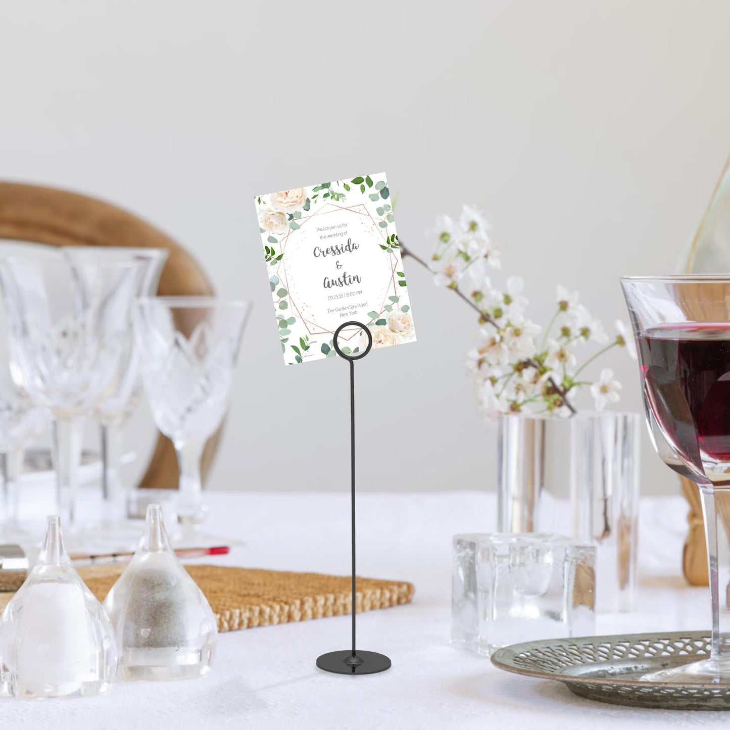 Urban Deco 24PK Table Number Holders Place Card Holders 12 Inch Table Card Holders Steel Card Holders for Photos, Food Signs, Memo Notes, Weddings, Restaurants, Birthdays (Black 24PK)