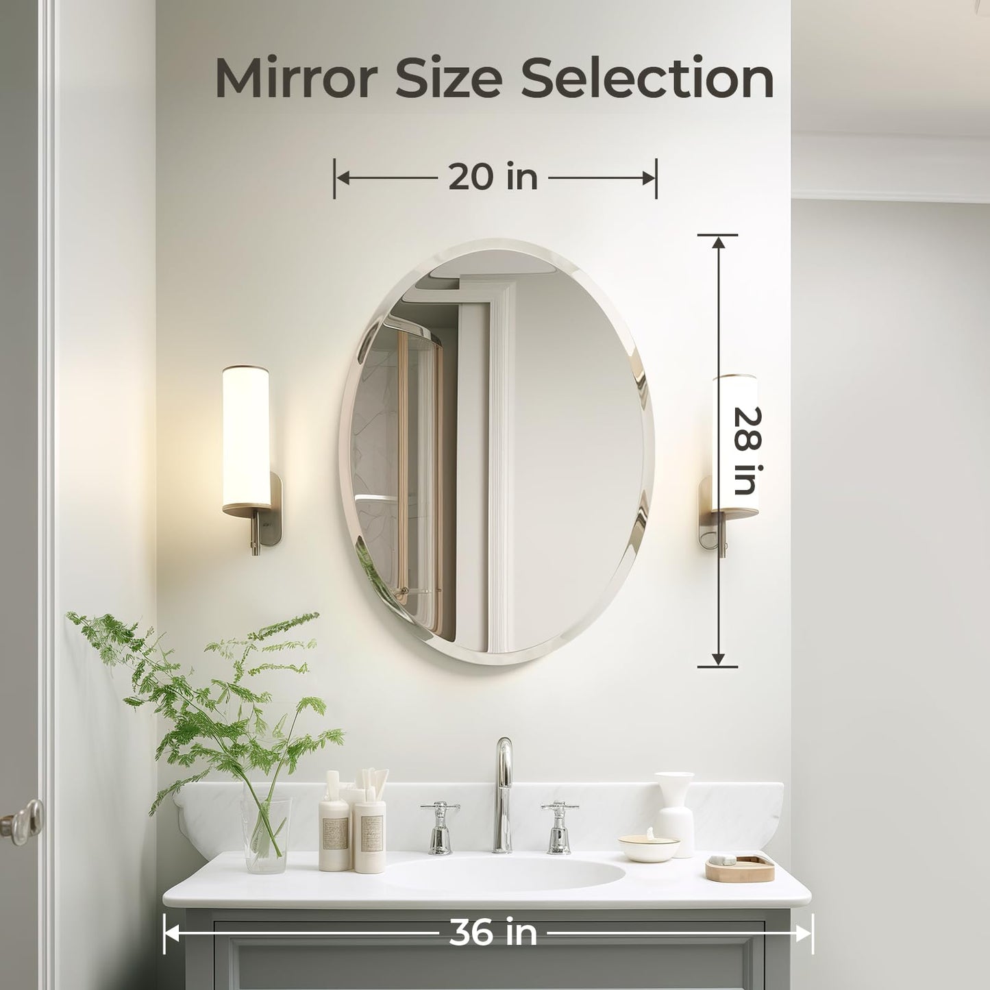 USHOWER Bathroom Mirror for Over Sink, 20x28 Inch Oval Frameless Mirror, Beveled and Polished, Decorative Wall Mirror for Bathroom, Bedroom, Vanity, Entryway, Modern and Elegant