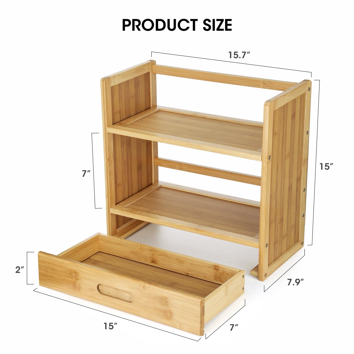 AIEVE Matcha Station Organizer, 2-Tier Bamboo Shelf with Hidden Drawer, Coffee Station Organizer Mug Holder Shelf for Matcha Whisk Set Bowl Cup Scoop Sifter