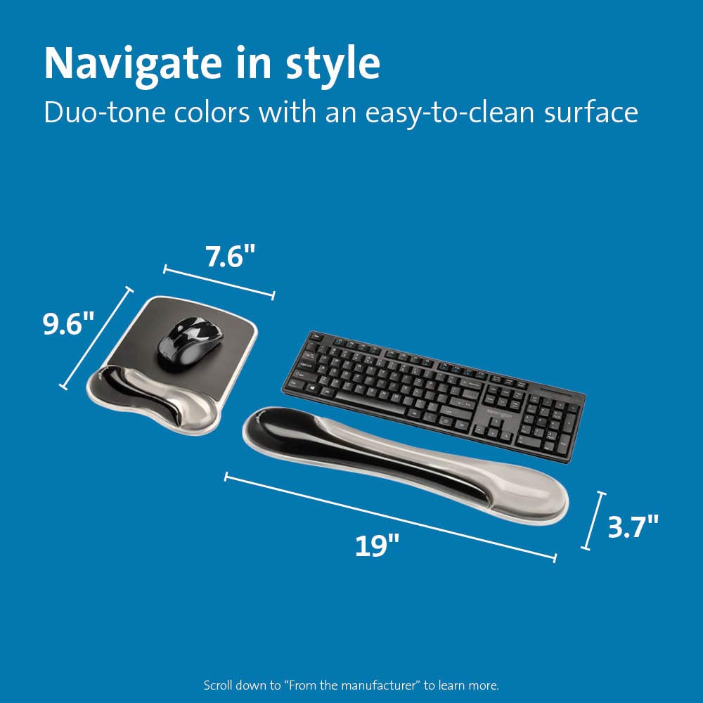 Kensington Mousepad and Wrist Rest, Practical, Gel pillow, 11-2/5"Wx17-7/10"Lx1-7/10"H,GY (KMW52500) Each, Gray