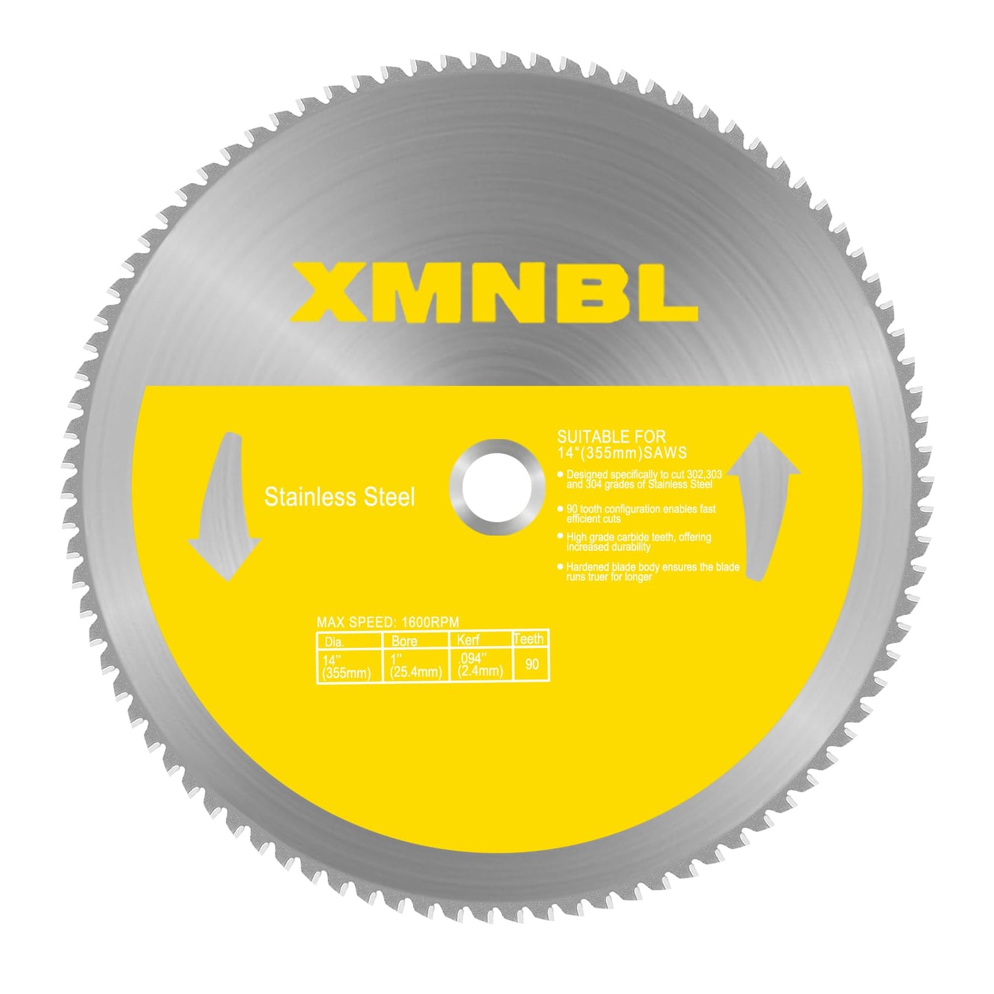 14 Inch Stainless Steel Cutting Saw Blade,Replacement for Evolution 14 Inch Metal Saw Blade,Compatible with Evolution S355CPS S355CPSL S380CPS Metal Cutting Saws,14 x 90 Teeth,1 Inch Center Shaft