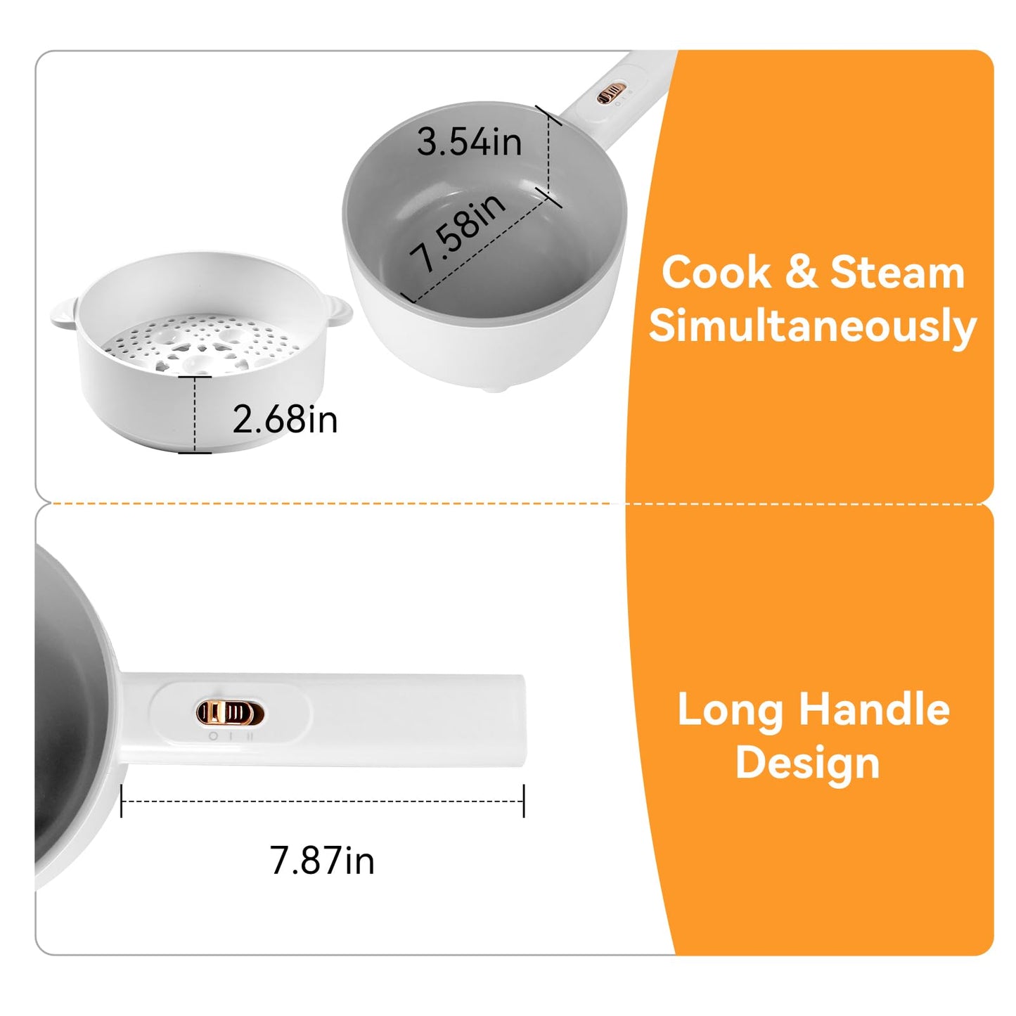 Vroyuir Electric Hot Pot 2L, 700W Portable Multi-Purpose Cooker with Dual Power Control, Non-Stick Pot for Noodles, Steak, Eggs, Ramen, Oatmeal, and More