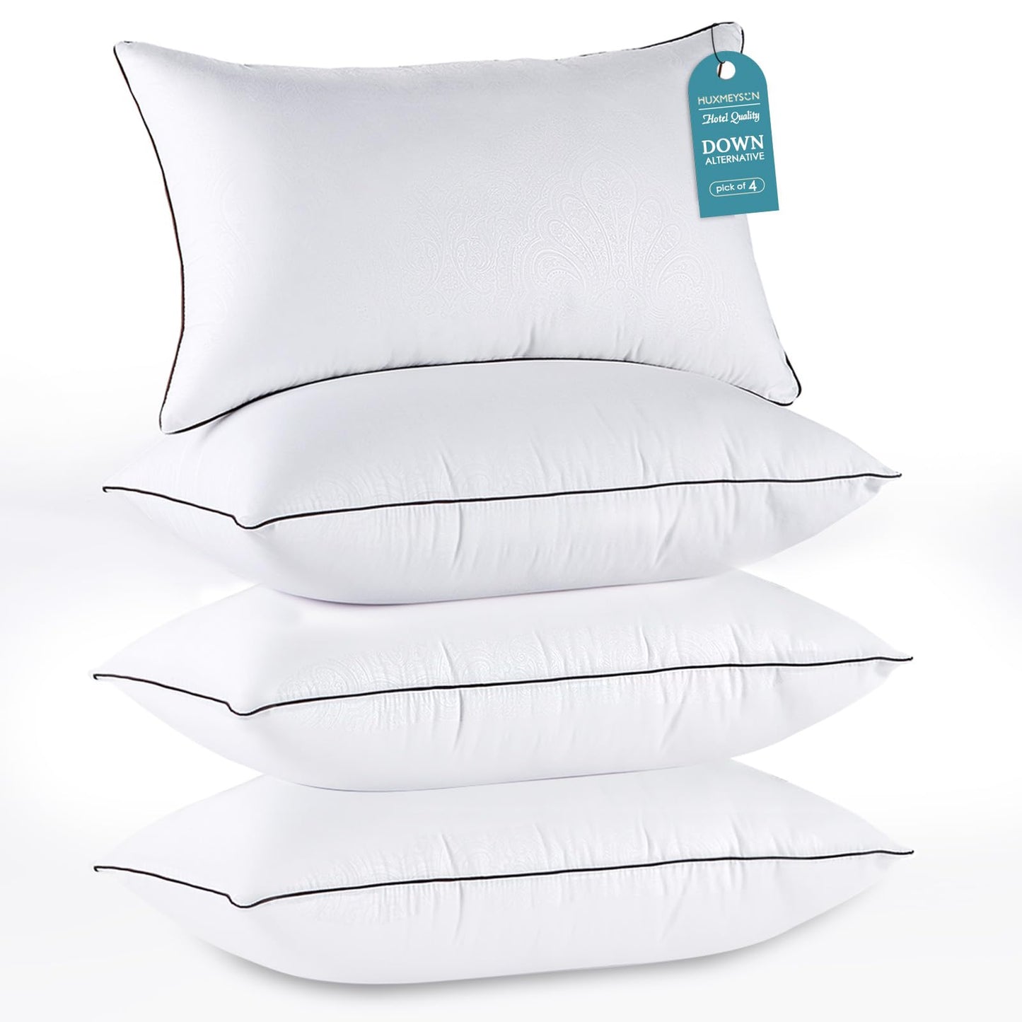 HUXMEYSON Pillows Queen Size Set of 4, Luxury Hotel Bed Pillows Set with Down Alternative Filling for Side and Back Sleepers