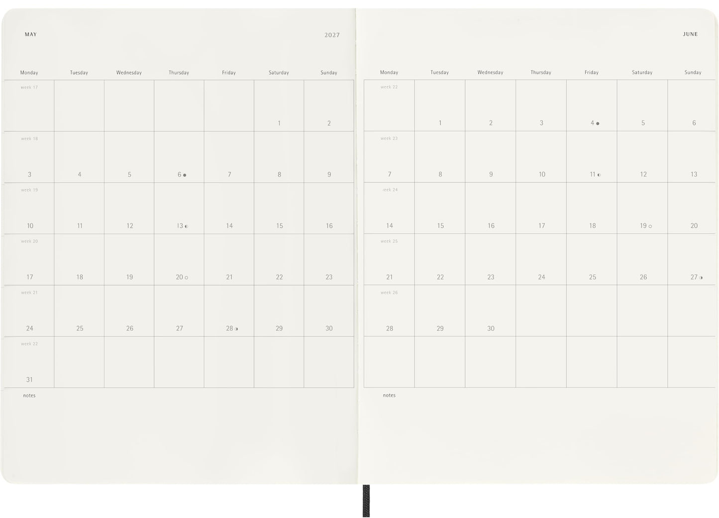 Moleskine Classic 18 Month 2026-2027 Weekly Planner, Soft Cover, XL (7.5" x 10"), Black, 208 pages