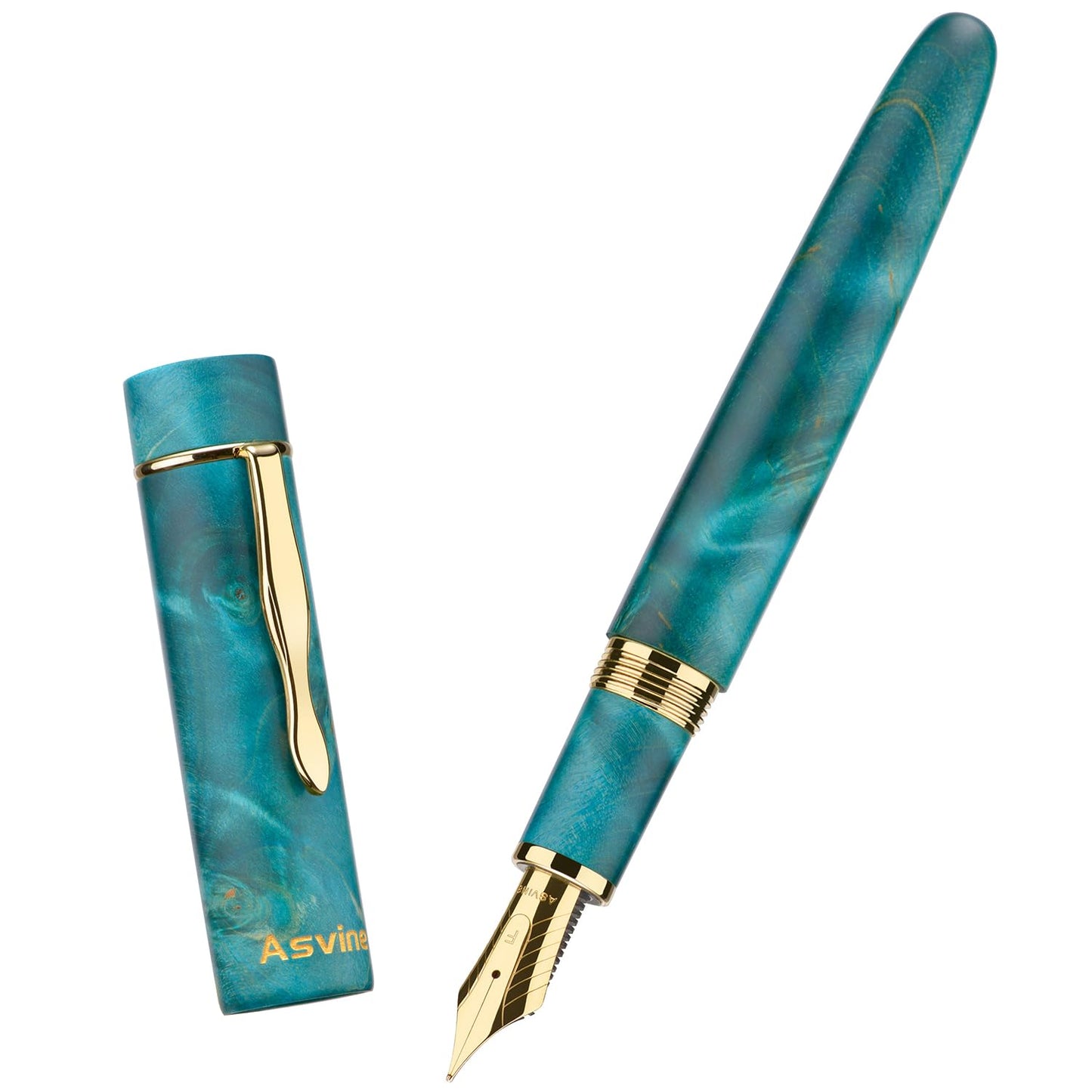 Asvine Stabilized Wood Fountain Pen C2000 Number 8 Stub Nib 1.1mm Calligraphy Art Drawing Unique Pattern Pen with Converter Pen Box Collection Set- Oasis