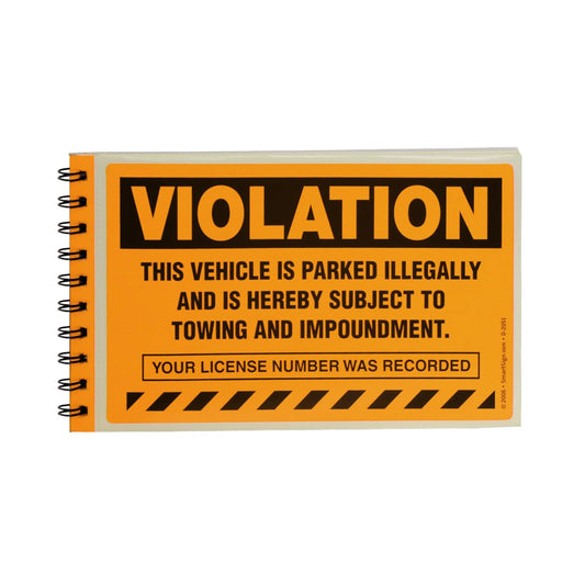 SmartSign Parking Violation Stickers, Book of 50 Stickers, 5" x 8", Vehicle Illegally Parked Subject to Impoundment Sticker, Hard to Remove Write-On Tickets, Fluorescent Orange