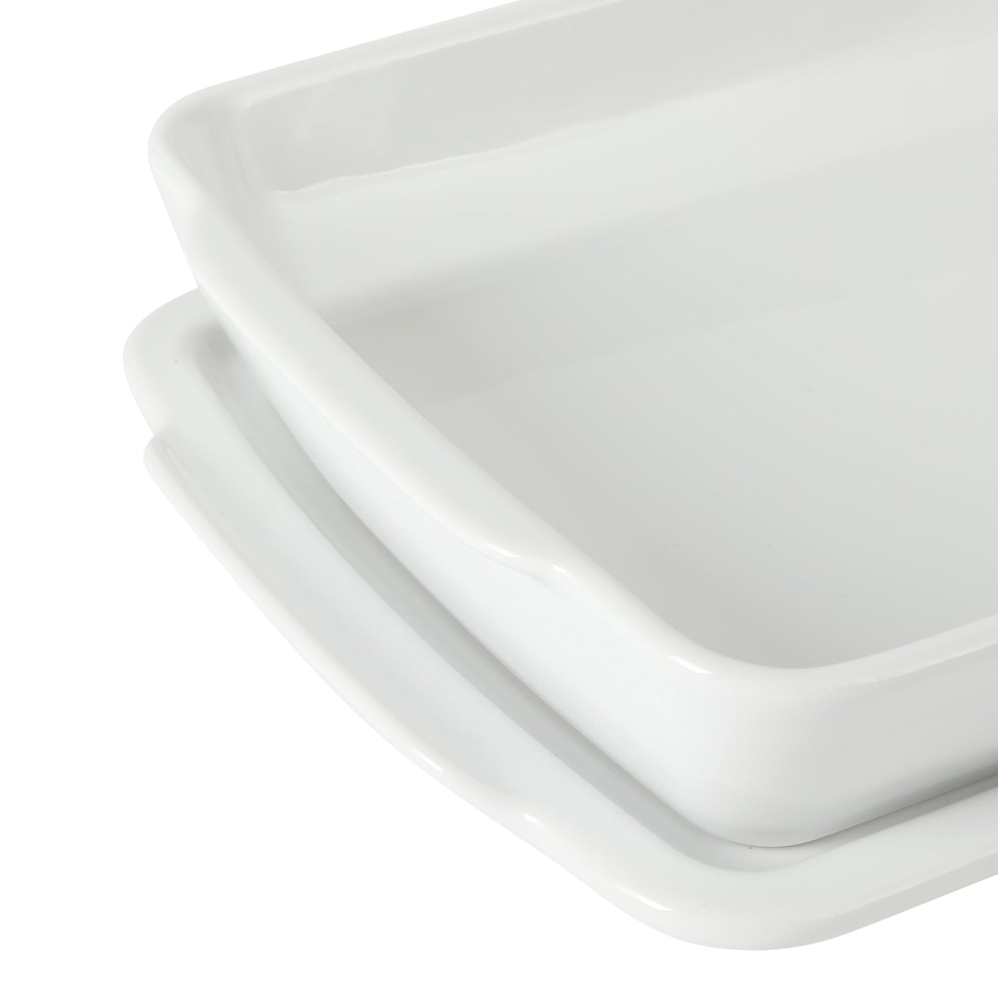 Gibson Home Gracious Dining 2.6-Qt White Stoneware Covered Baking Dish w/Multi-Purpose Lid – 12.7" x 9" Rectangular Oven Safe Casserole, Lasagna & Roasting Baker, Lid Doubles as Serveware or Trivet