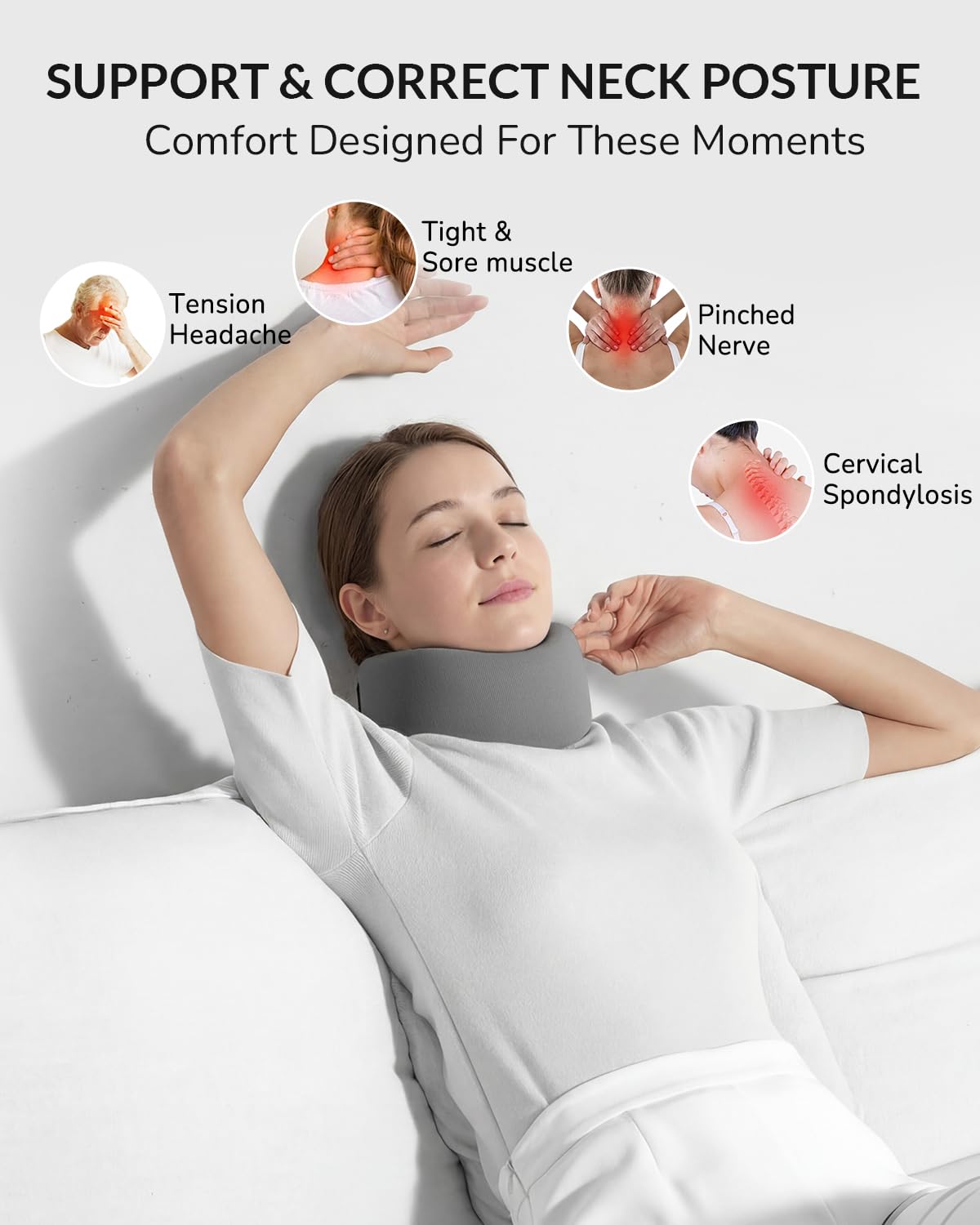 Neck Brace - Memory Foam Neck Brace for Neck Pain and Support, Adjustable Cervical Collar Keep Vertebrae Stable, Relief of Cervical Spine Pressure, Ideal for Travel, Workers & Neck Injury Recovery