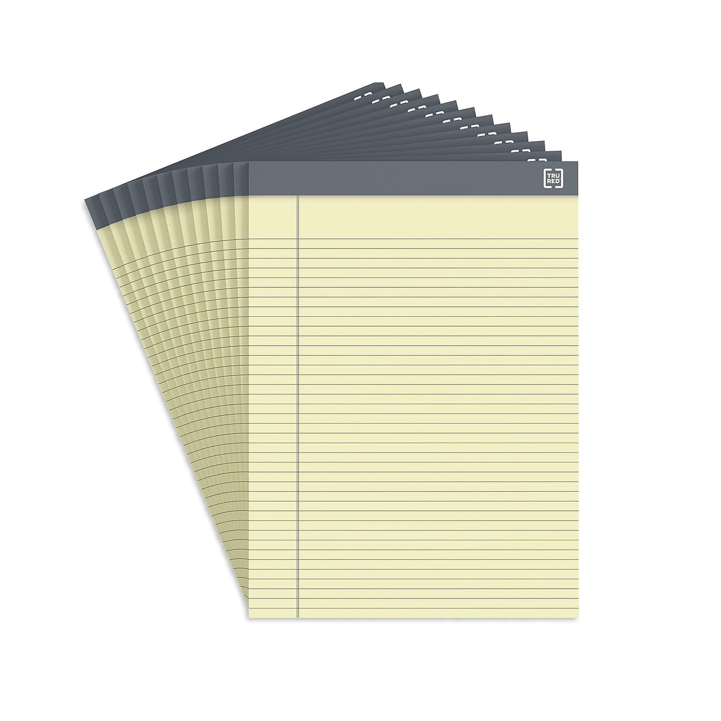 TRU RED Notepads, 8.5” x 11.75”, Narrow Ruled, Canary, 50 Sheets/Pad, 12‑Pack