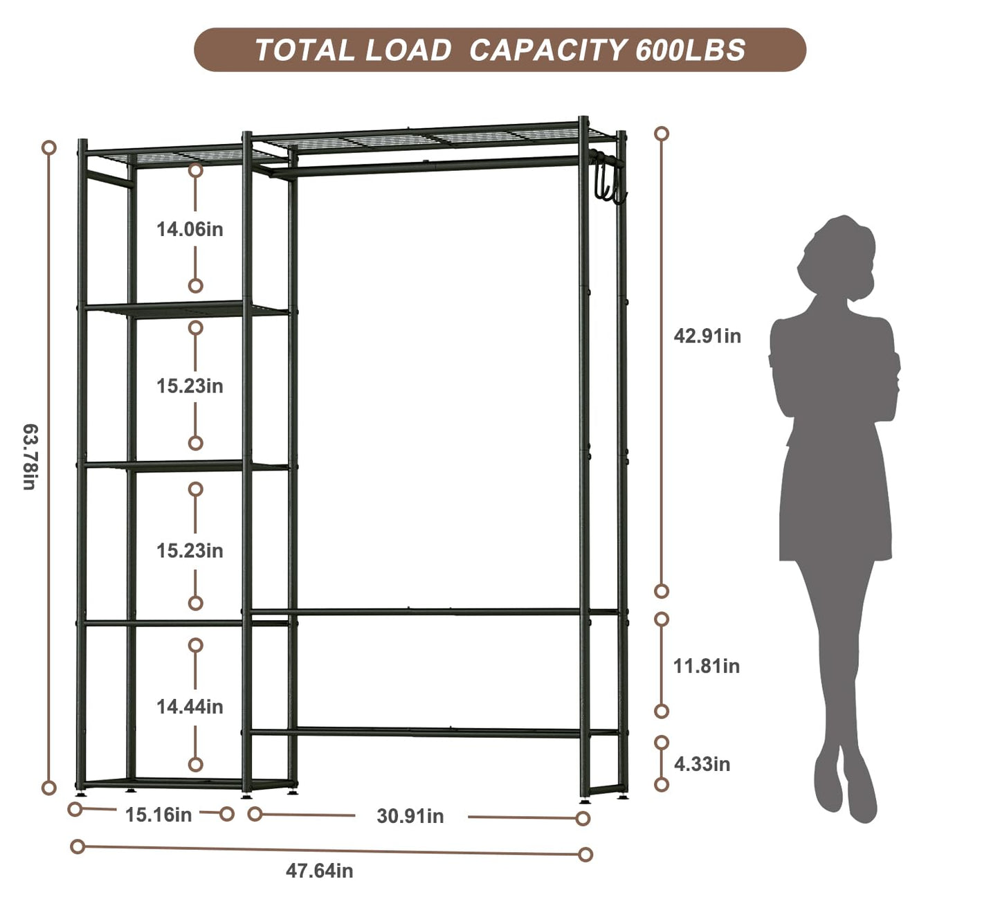 Neprock Wardrobe Closet, Portable Clothing Rack for Hanging Clothes, Free Standing Closet Organizers and Storage System with 4 Tiers Shelves for Cloakroom Bedroom, Black