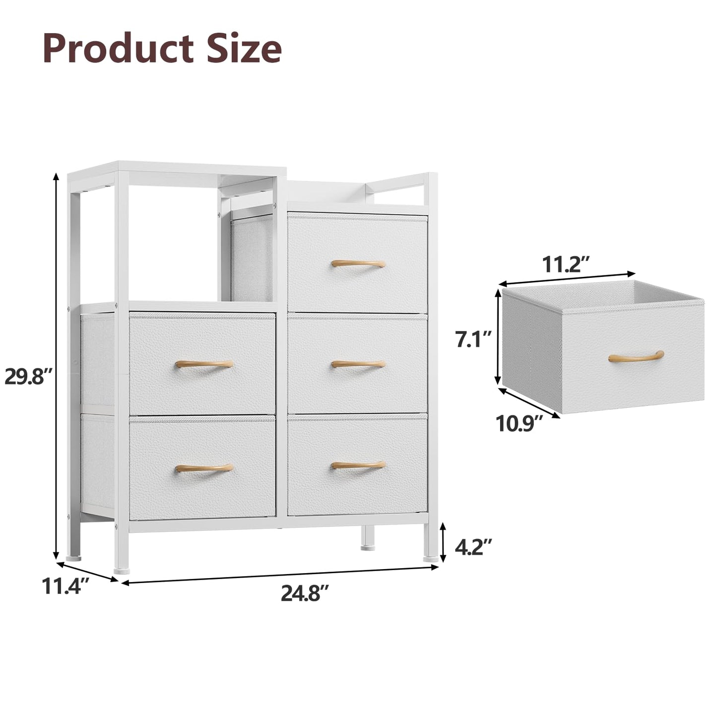Furnulem 5 Drawer White Dressers for Bedroom 2 Tier Shelf Storage Small Fabric Dresser for Closet Sturdy Metal Frame Modern Style Storage Cabinets Organization Units for Hallway Rooms