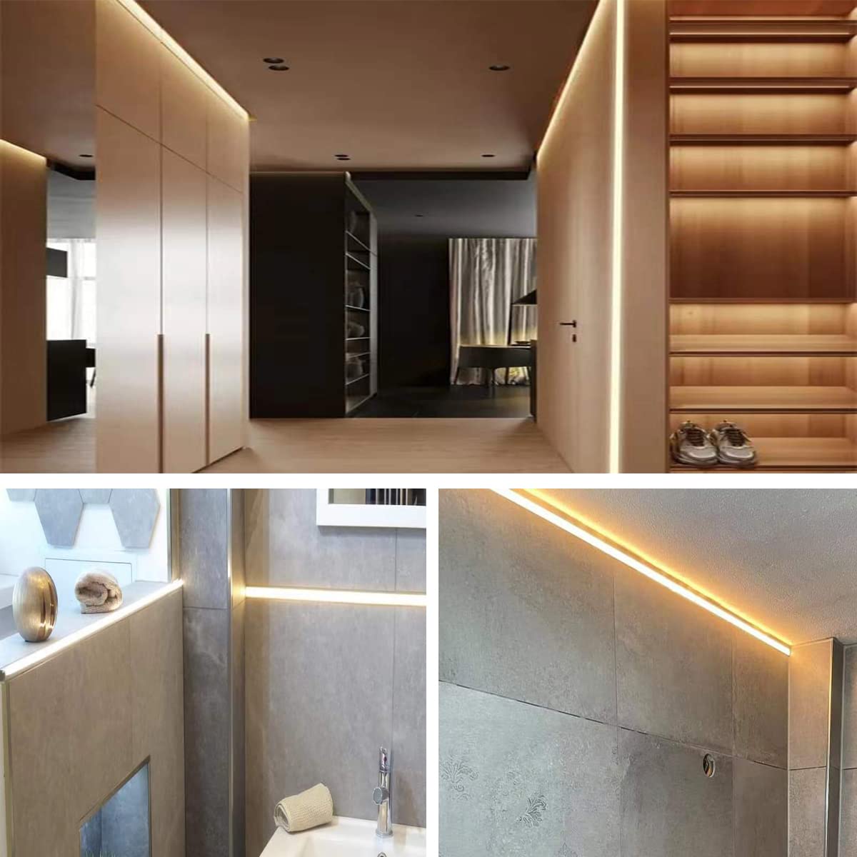 Besseto Plaster-in LED Channel 6 Pack 3.3FT/1 Meter Trim Edge Tile LED Strip Aluminum Channel, Trimless Recessed Drywall Aluminum LED Profile with Milky Diffuser and End Caps