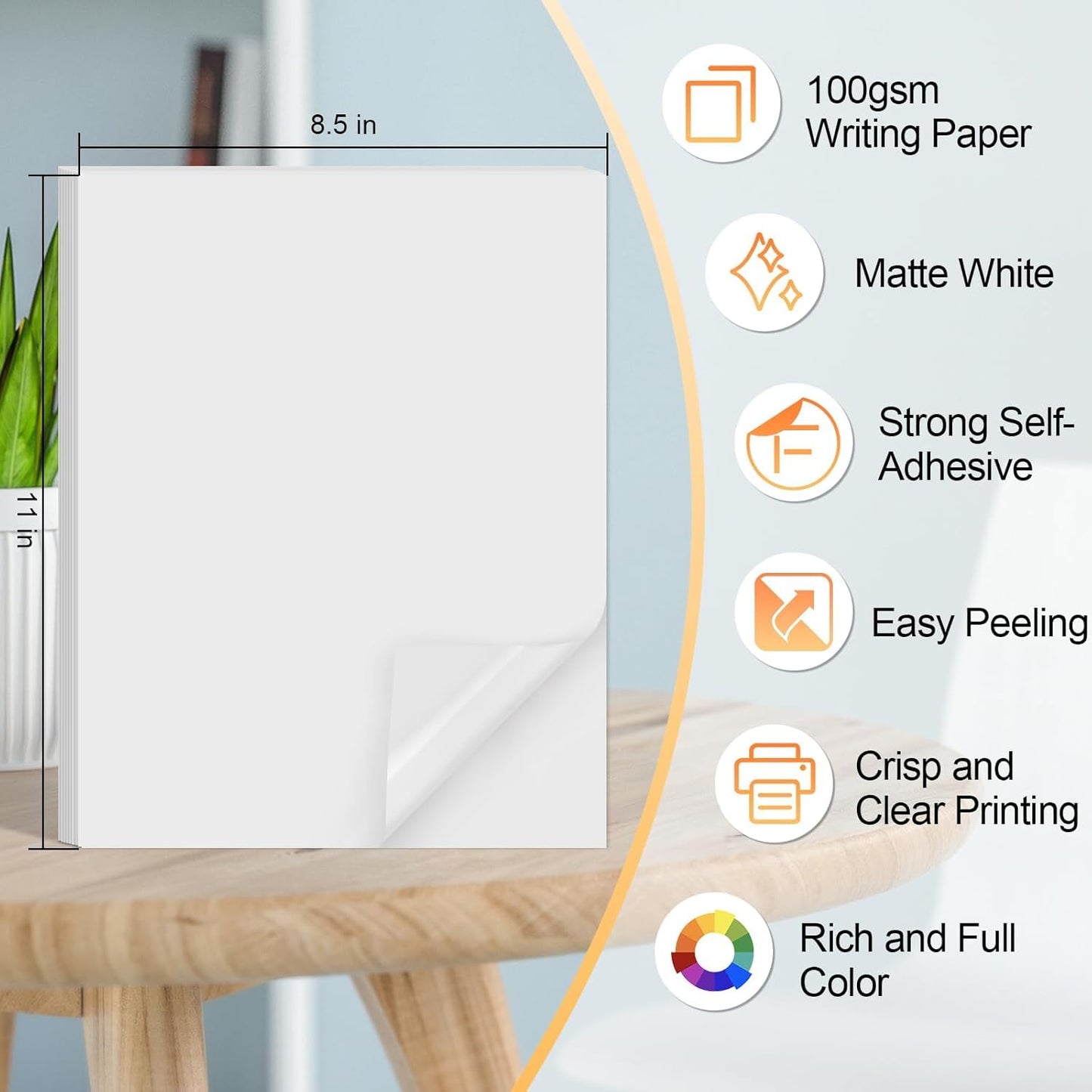 Printable Sticker Paper for Inkjet Printer, 300 Sheets 8.5" x11'' Matte Sticker Printer Paper Full Sheet Labels for Laser/Inkjet Printers, Letter Size