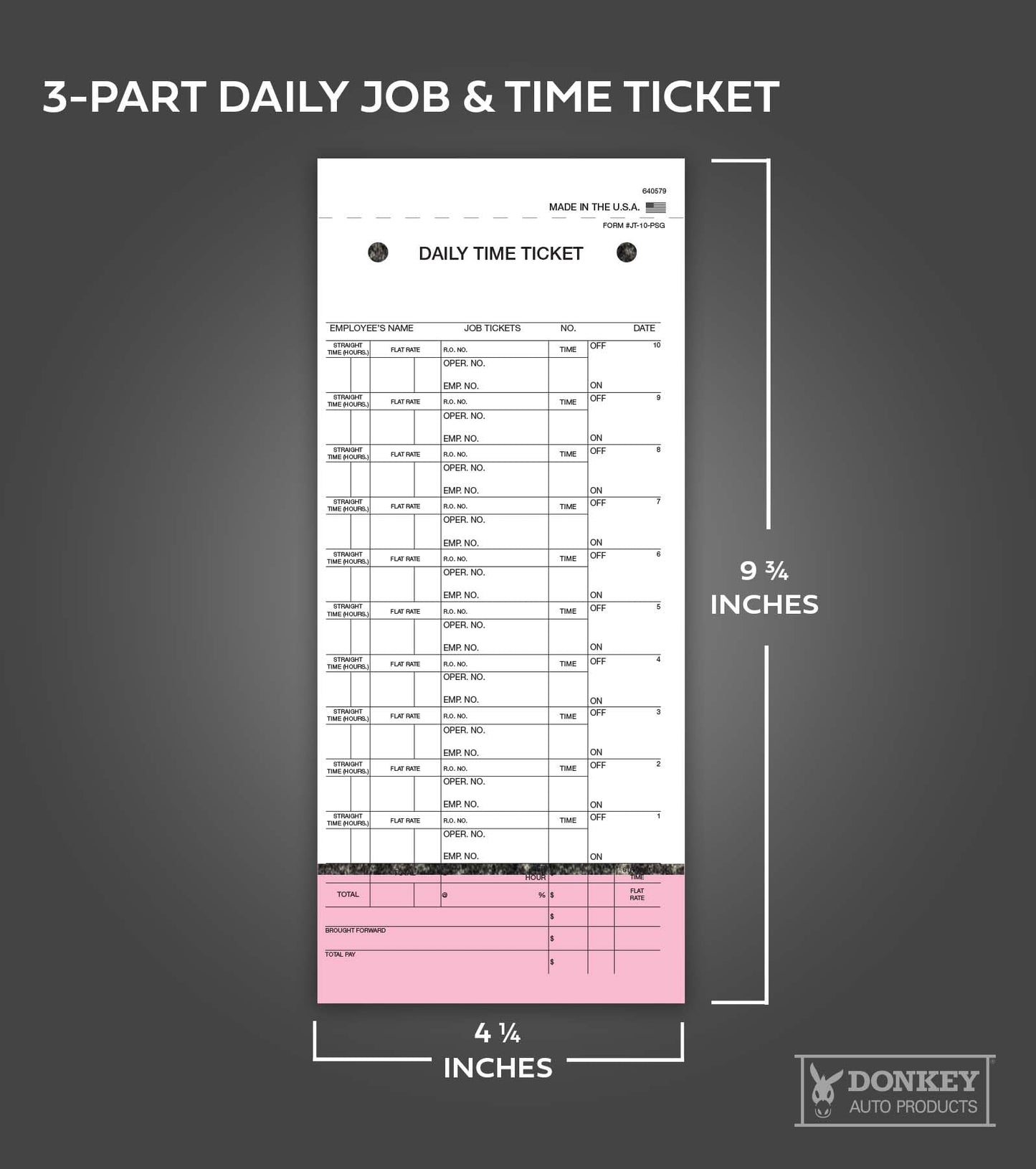 Daily Time and Job Ticket - 10 Labels per Sheet (3-Part) (Form JT-10-PSG) (250 per Box)