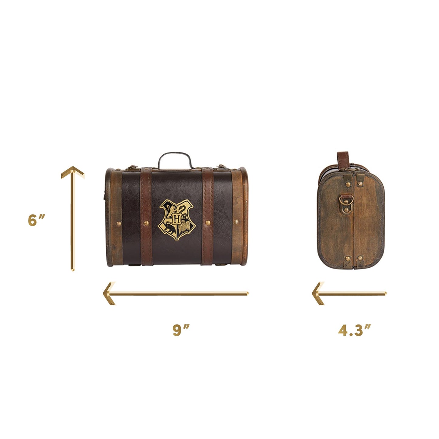 Harry Potter Hogwarts School Trunk - Mini 9” Collectible Storage Case with Hogwarts Crest - Official Wizarding World Prop Replica & Decorative Keepsake Box - Desktop Organizer