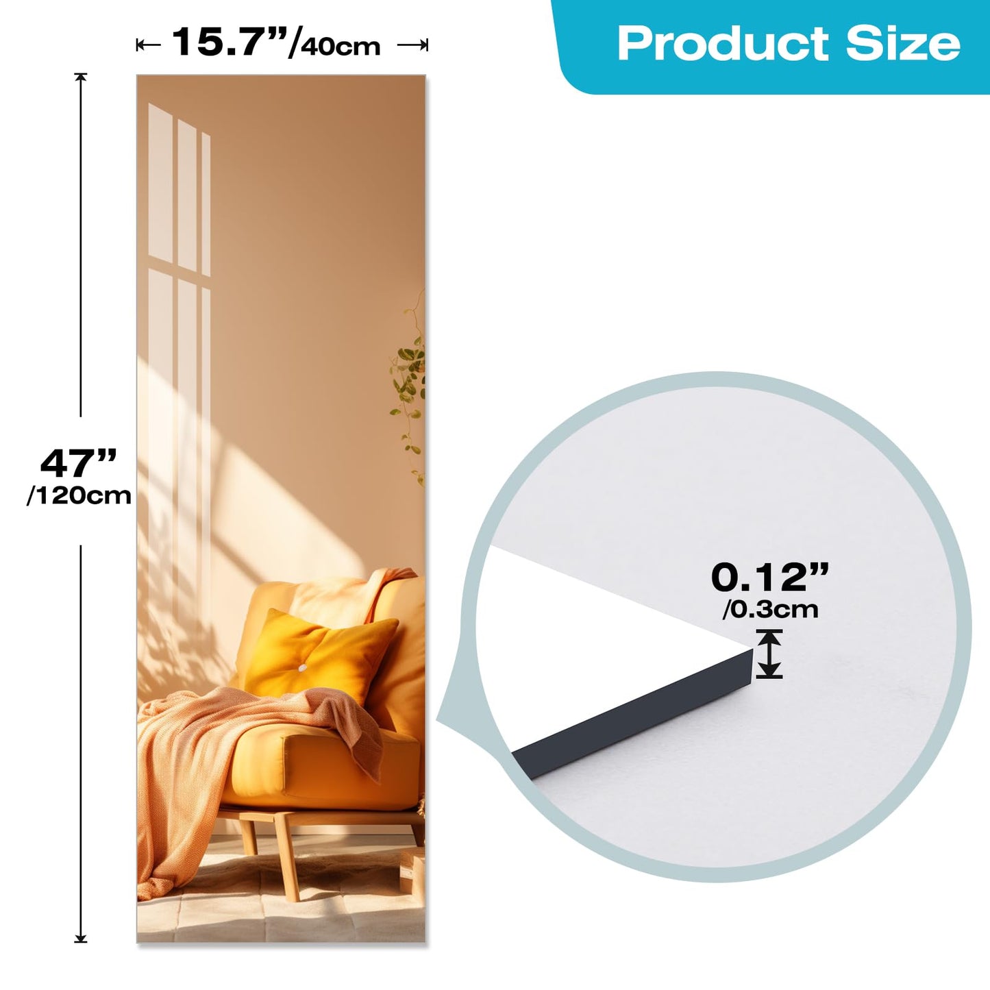 DEHWFT Full Length Mirror,47.25x15.75 Inch Acrylic Shatterproof Soft Mirrors, Non-Glass Wall-Mounted Fitness Mirror for Home, Lightweight Durable Modern Decor for Bedroom/Living Room/Cloakroom