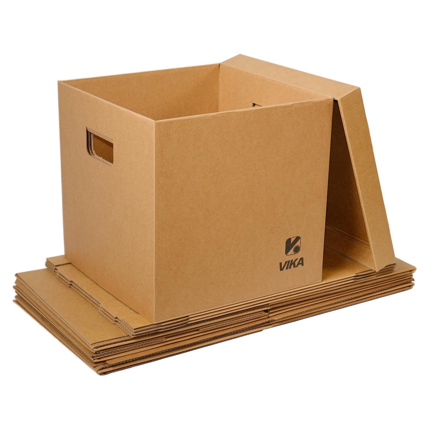 Vinyl Record Storage Box & Moving Box – Sturdy Cardboard with Removable Lids and Handles, Holds 60 Records/Laser Discs Each - Set of 4 Boxes (Kraft)