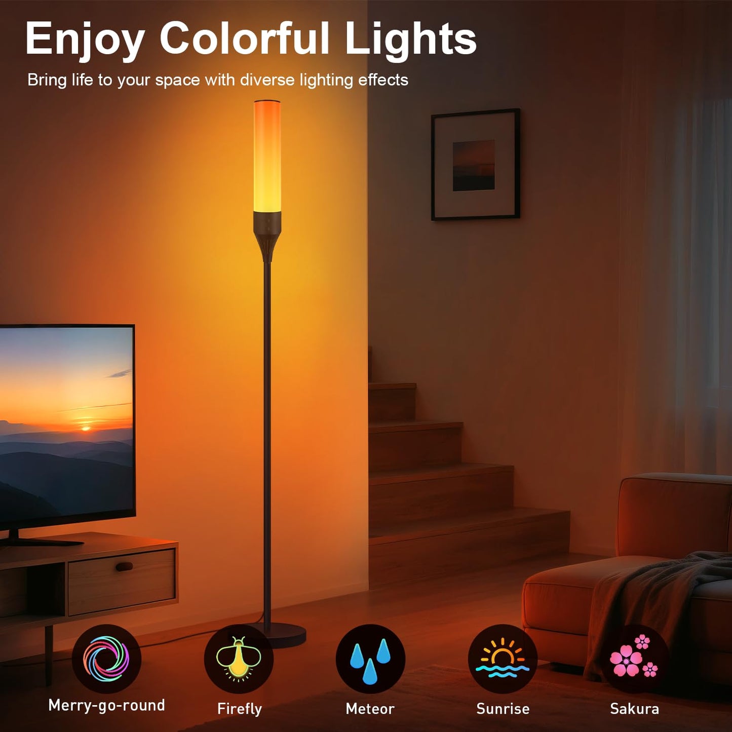 LED Floor Lamp for Living Room, Smart Floor Lamp with Bluetooth Speaker and White Noises, 1600LM Bright Modern Standing Lamp with Music Sync, Remote Control, RGB Corner Lamp for Bedroom, Office