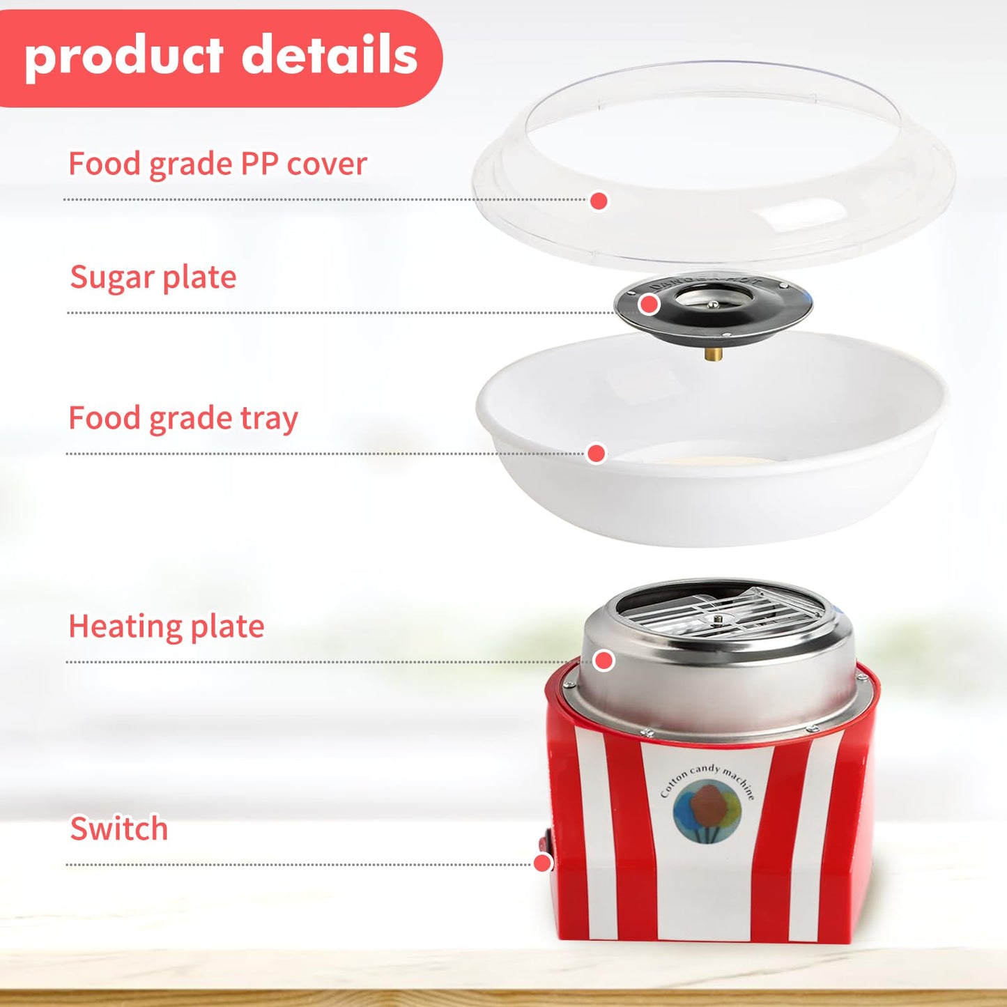 Cotton Candy Machine for Kids, Cotton Candy Maker Machine Candy Candy Floss Maker for Home Birthday Family Party Christmas Gift