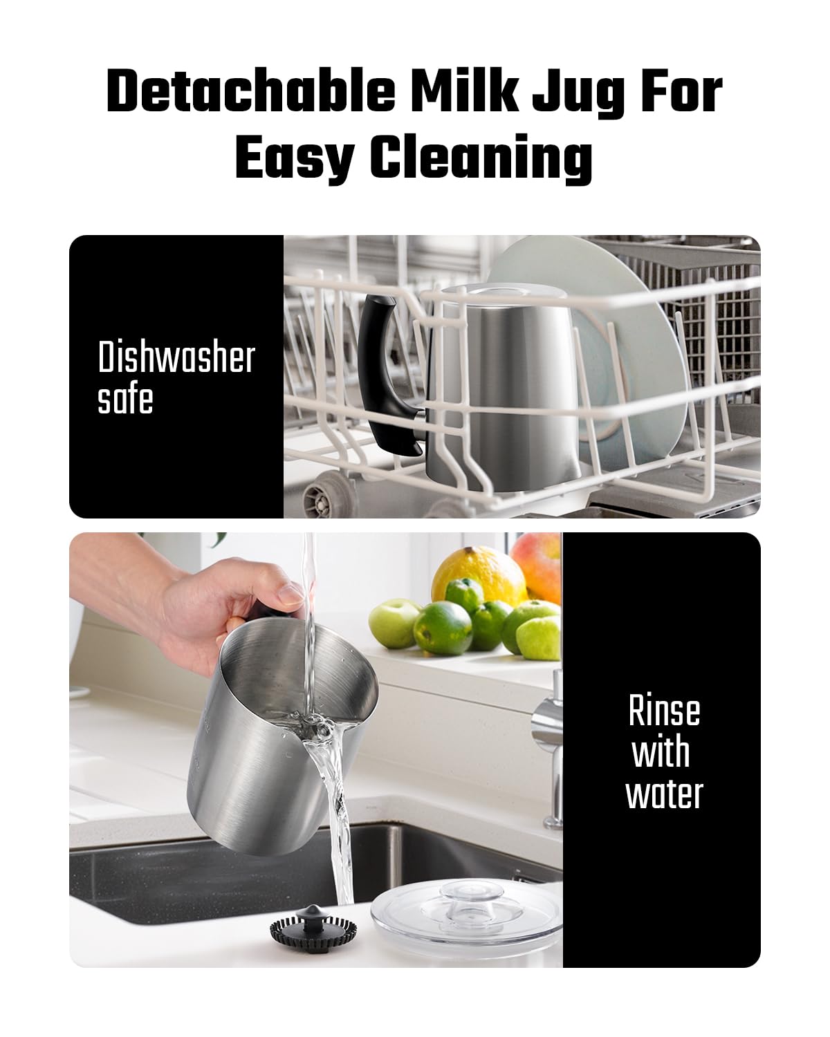KIDISLE 5-in-1 Milk Frother and Steamer, 17oz Detachable Stainless Steel Jug, 4 Adjustable Temperatures 130°F-160°F, Hot & Cold Foam Maker, Hot Chocolate Maker, Dishwasher Safe