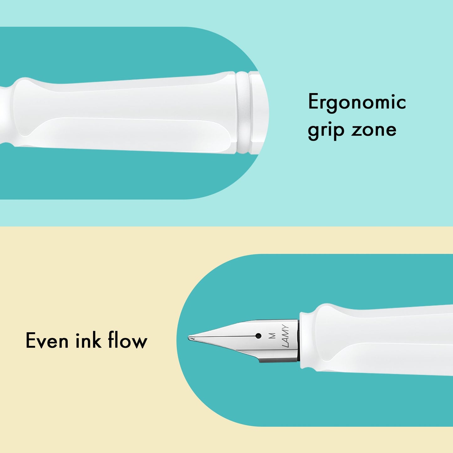 Lamy safari multicolor Fountain Pen Set all white – Special Edition with 6 Interchangeable Colored Rings – Steel Nib in Width F – incl. blue Ink Cartridge T10 & Gift Box