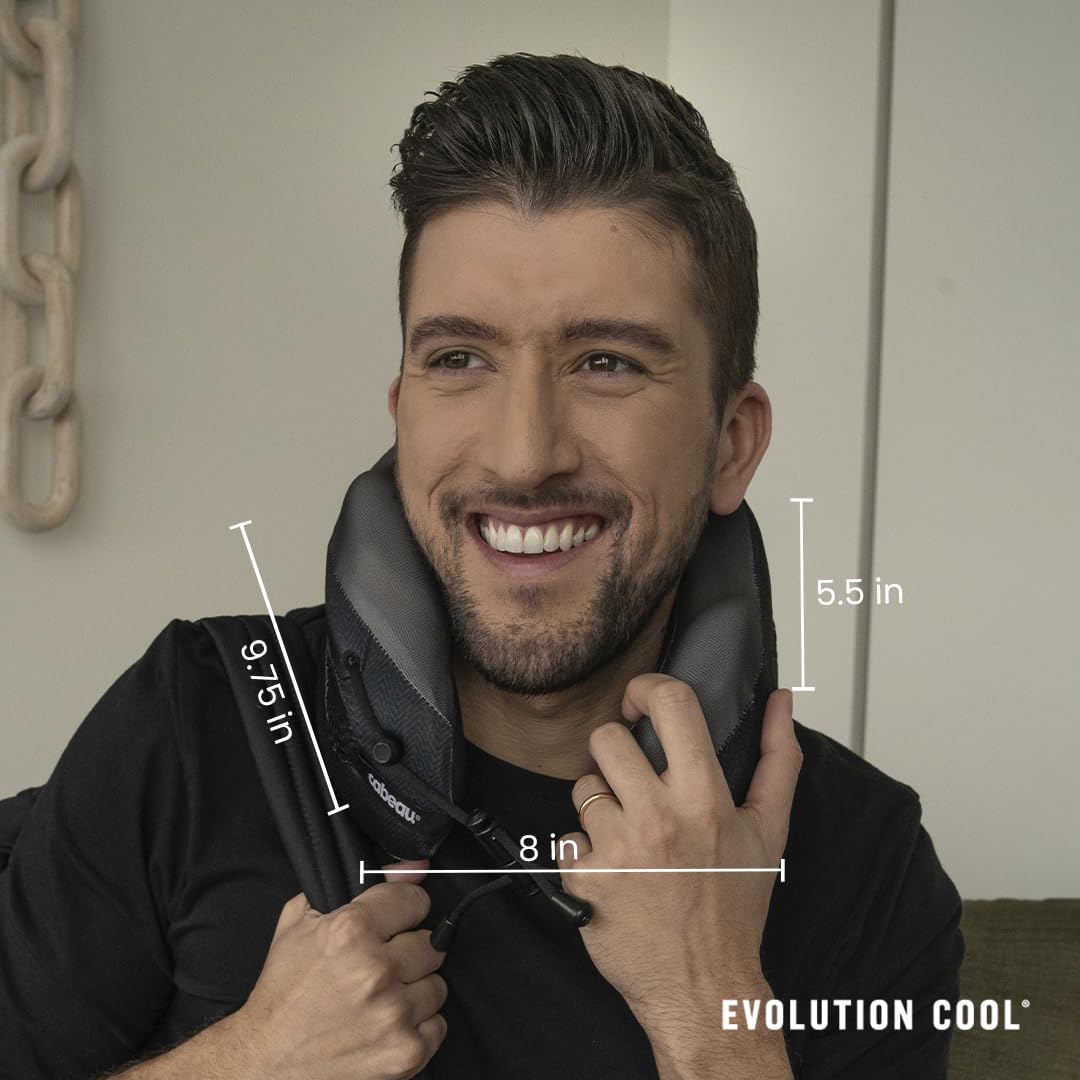 Evolution Cool Travel Neck Pillow by Cabeau - Cooling Airflow Vents, Memory Foam Neck Support, and Adjustable Clasp - Comfort On-The-Go with Carrying Case - Airplane, Train, Car, and Gaming (Blue)