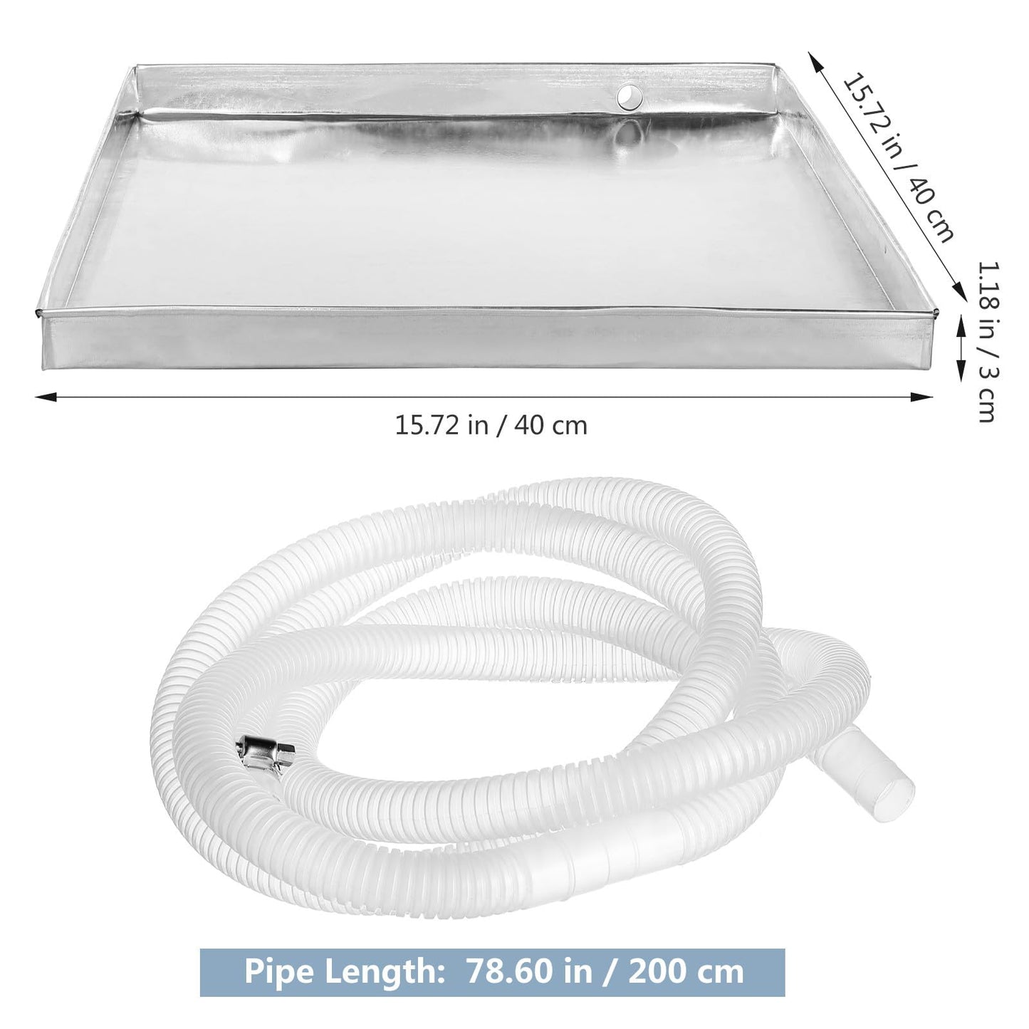 Totority Air Conditioner Drain Pan 16 Inch Stainless Steel Drip Tray with Drain Hose | Universal Condensate Collection for Indoor/Outdoor Ac Units | Leak Protection Solution