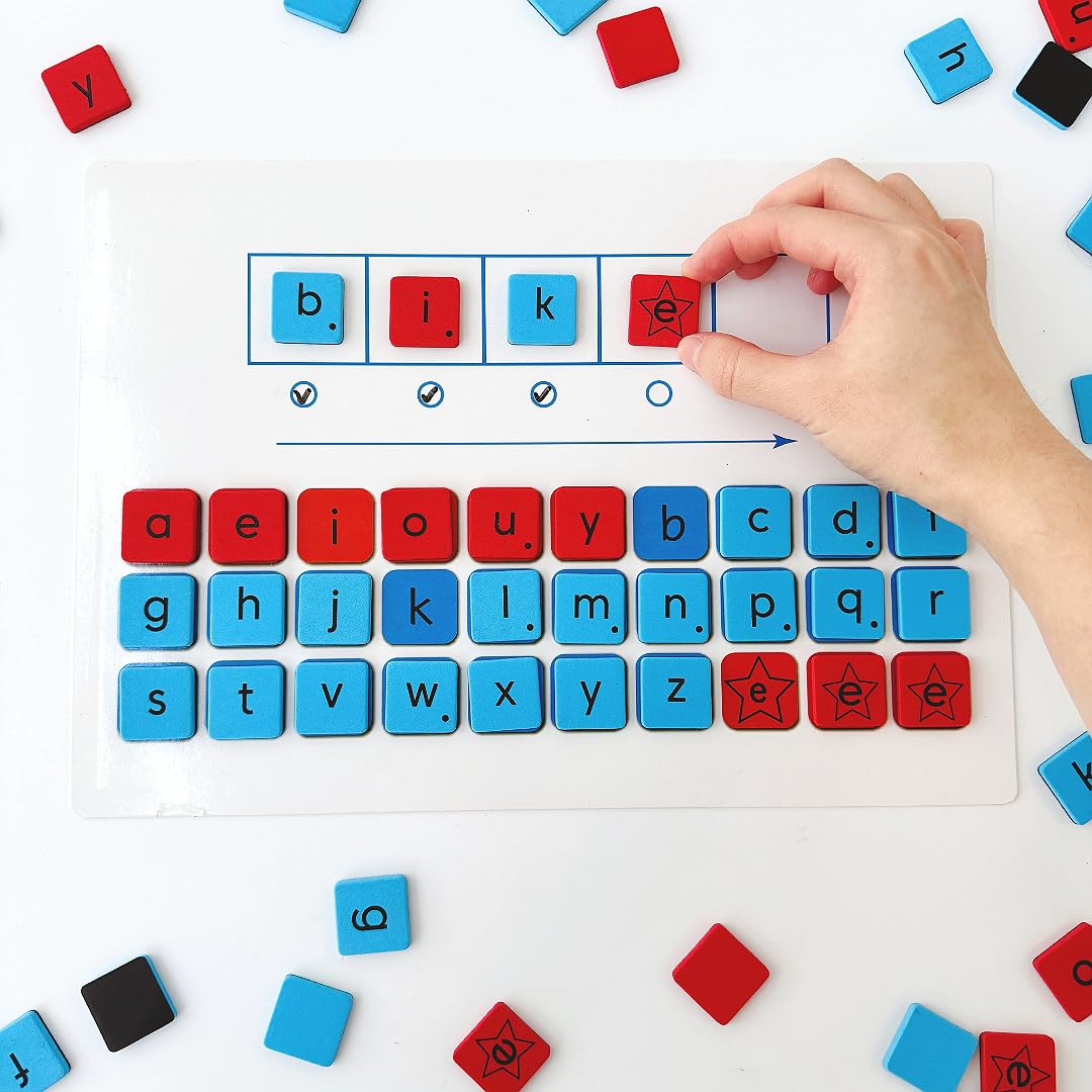 CVC Magnetic Letter Tiles and Writing Boards Set, 216 Pieces of ABC Magnets, 6 Magnetic Letter Boards CVC Literacy Spelling Reading Word Building Manipulative Phonemic Awareness Alphabet Tiles Set