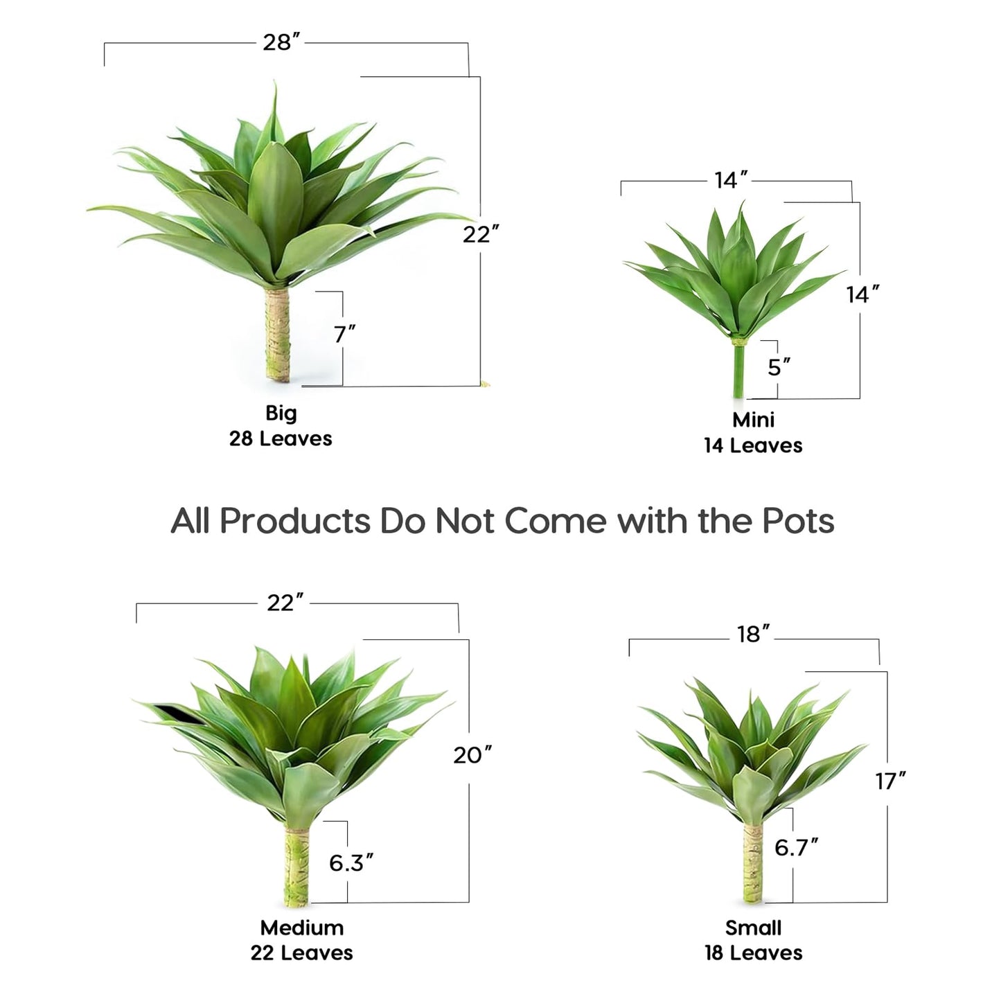 Velener Artificial Agave Plant Set,18 Inch, Faux Aesthetic Plants for Home Decor, Realistic UV Resistant Fake Agave Plants Without Pot, Set of 2