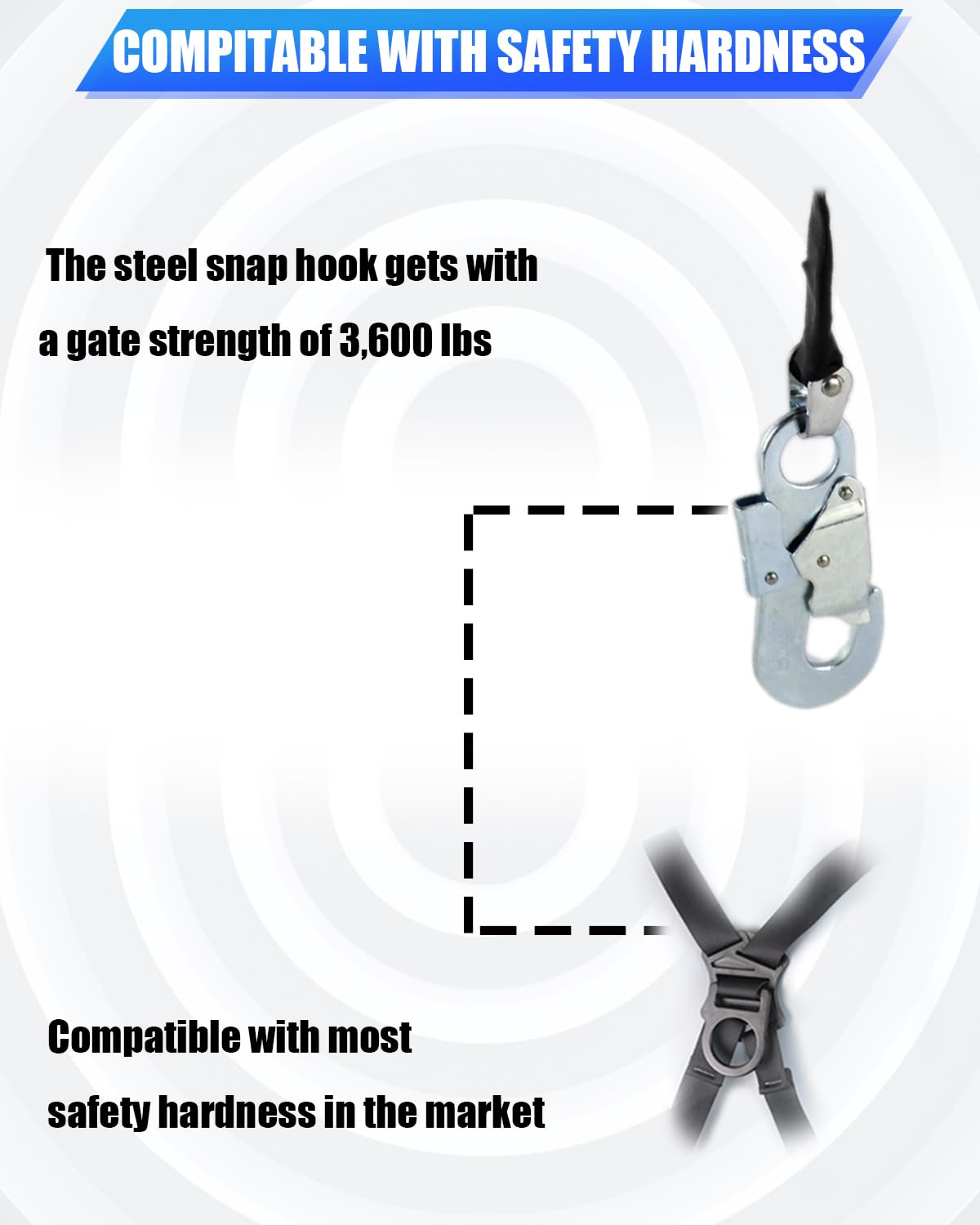 11FT Shemior Web Self Retracting Lifeline, No Tangle Lightweight Housing SRL, Self Retractable Safety Lanyard, Fall Arrest Protection PPE Gear for Roofing Construction, OSHA/ANSI Compliant