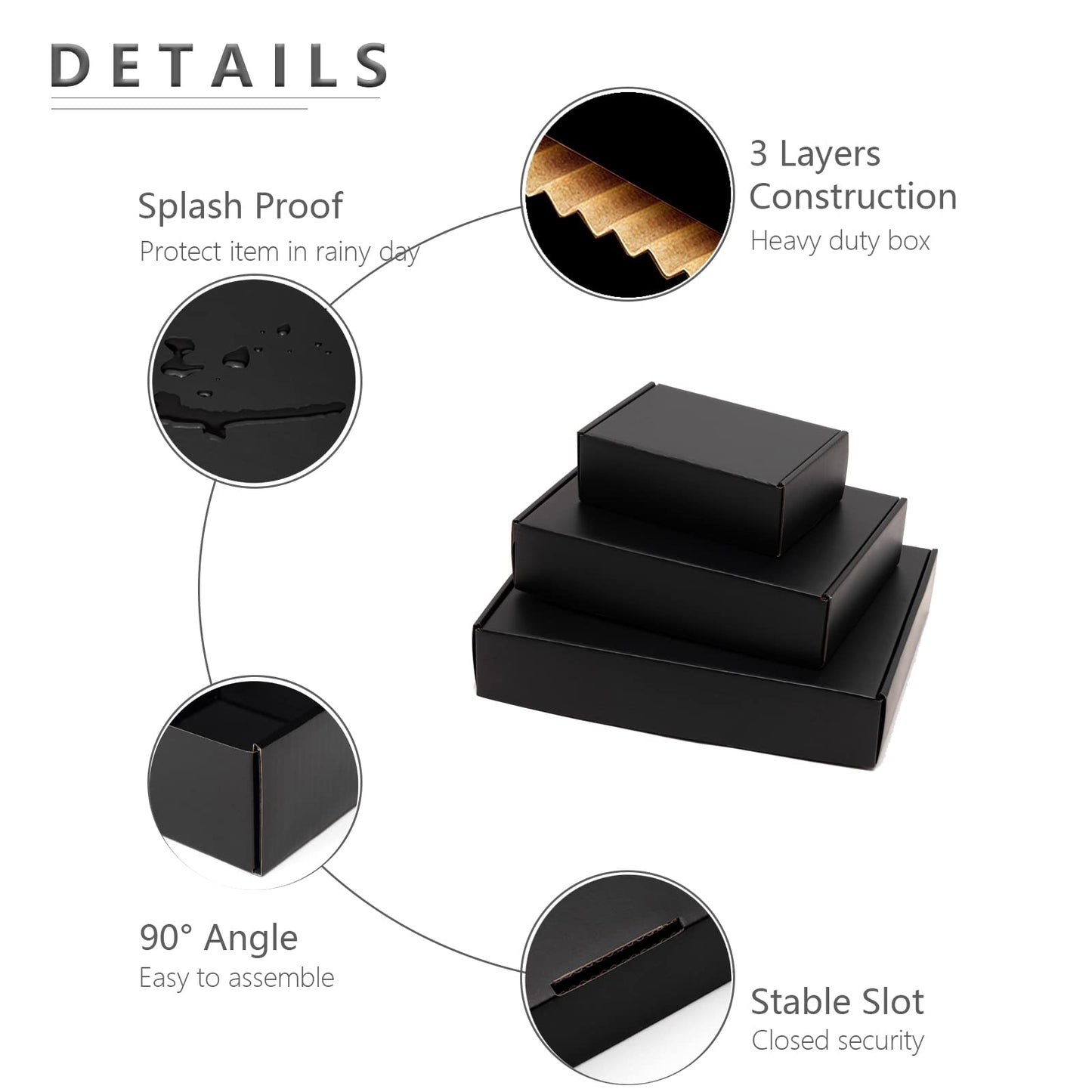 Timirog 7x5x4 Inches Black Shipping Boxes 25 Pack - Corrugated Cardboard Mailing Box for Small Business, Tab Locking Literature Mailer for Packing Jewelry Ornament Gift Craft Packaging Supplier