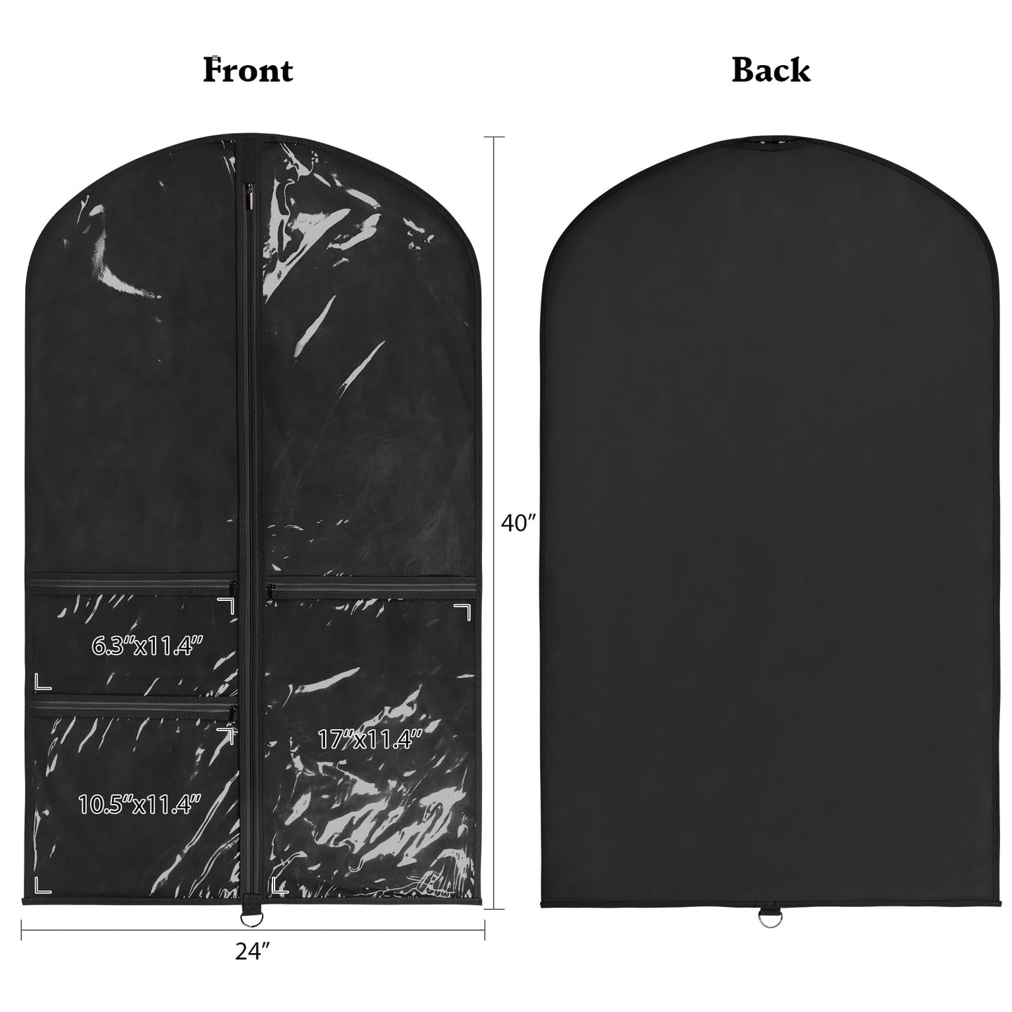 Univivi 40 Inch Kids Dance Costume Garment Bag, Dance Competition Garment Bags for Teens With 3 Medium Clear Zipper Pockets for Storage And Travel (Black) - 8 Pack