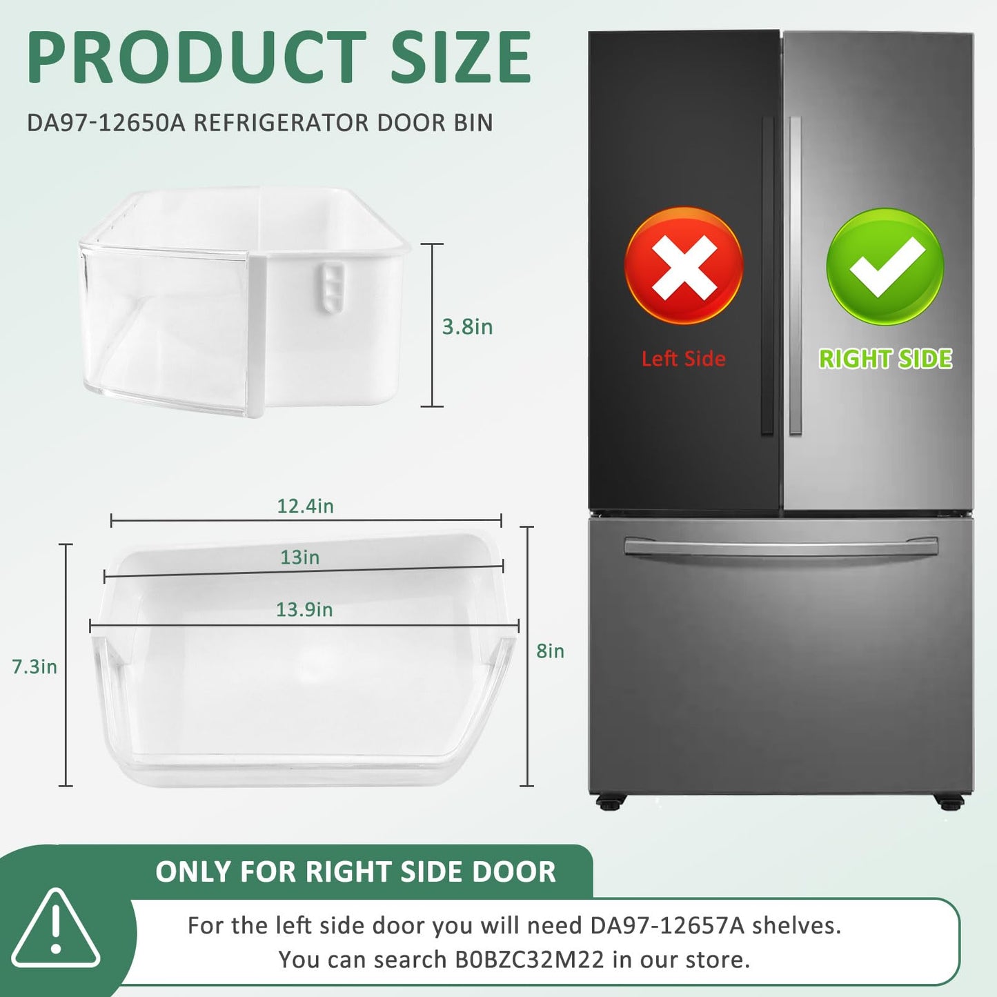 DA97-12650A Door Shelf Compatible for Sam. sung French Door Refrigerator RF260,RF261,RF263 Parts,RFG298HDRS RF261beaesr Door Bin(Right Side)2Packs-by MIFLUS