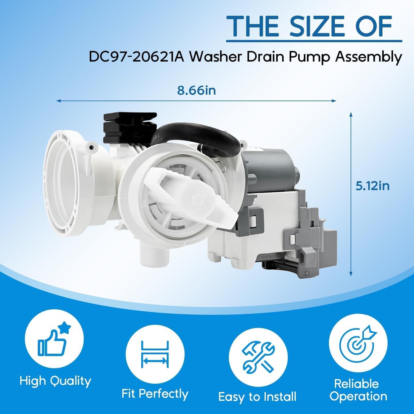 Upgraded DC97-20621A DC97-20621C (OEM) Washer Drain Pump Assembly for Samsung, for WF46DBH500AWA5 WF45R6300AW/US WF45R6100AP/US WF50BG8300AVUS WF45B6300AC/US WF45B6300AP/US for Samsung Washer Parts