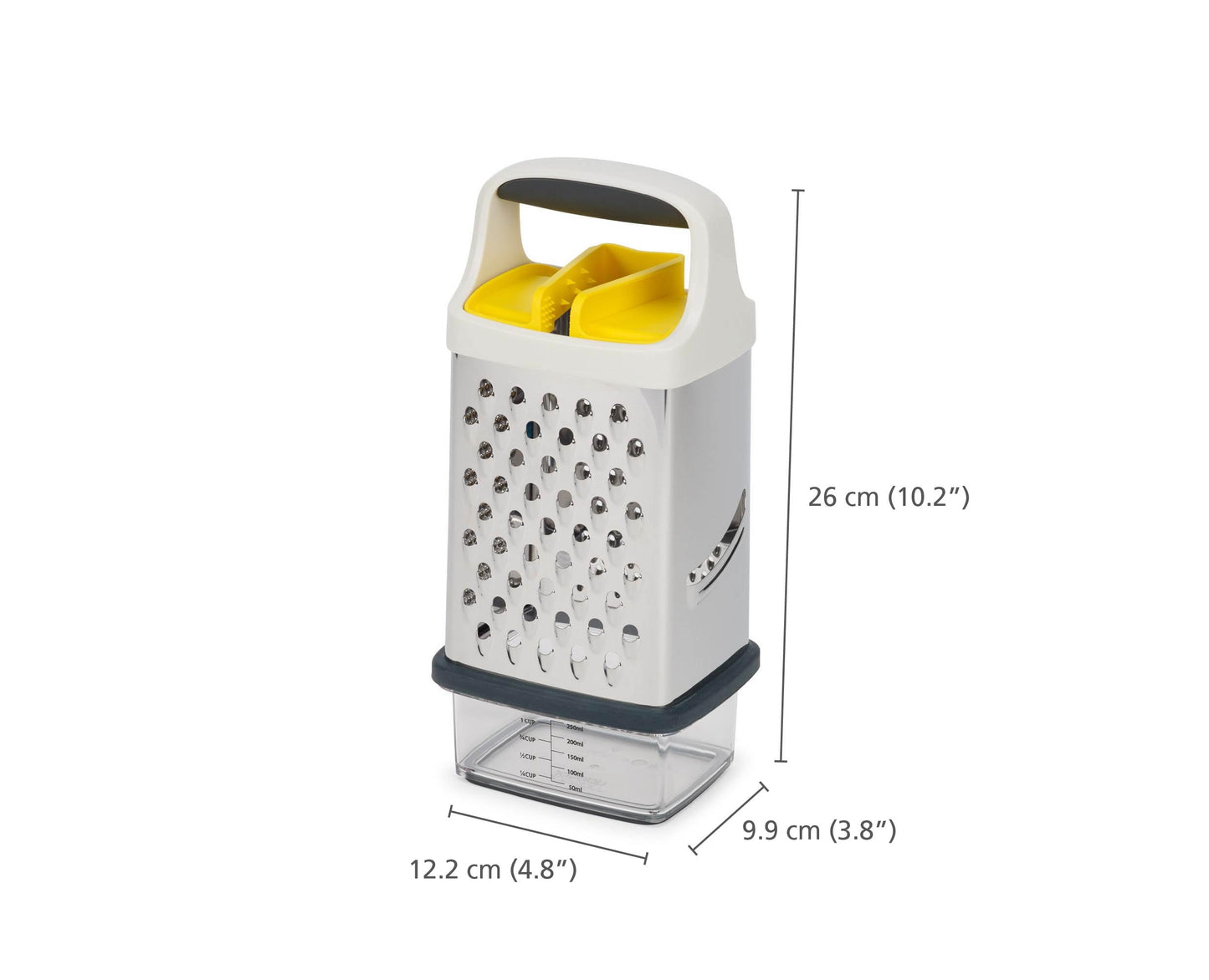 Joseph Joseph Multi-Grip Box Grater with Precision food grip, Stainless Steel blades for grating and slicing, non-slip base, Dishwasher safe