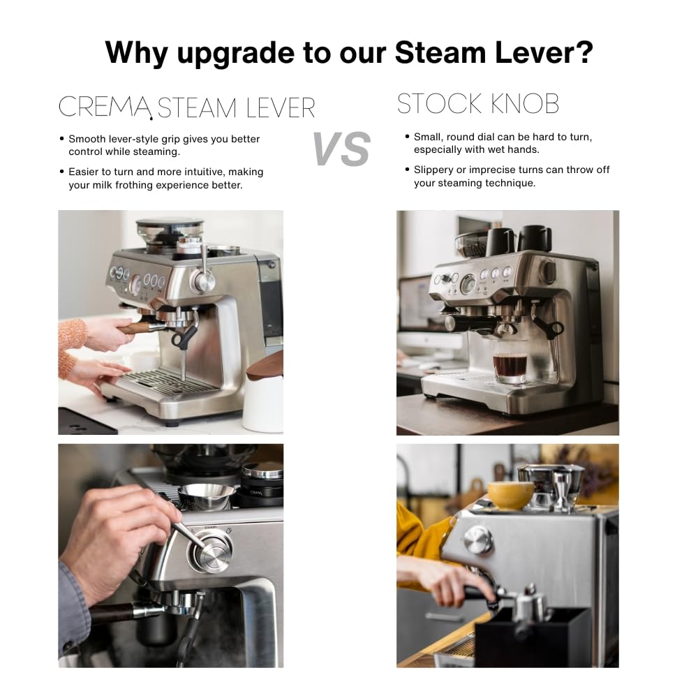 CREMA Coffee Products Replacement Steam Lever for Breville Espresso Machines | Ergonomic Stainless Steel Design | Compatible with Barista Express, Infuser, Barista Pro | Easy Grip | Silver Finish
