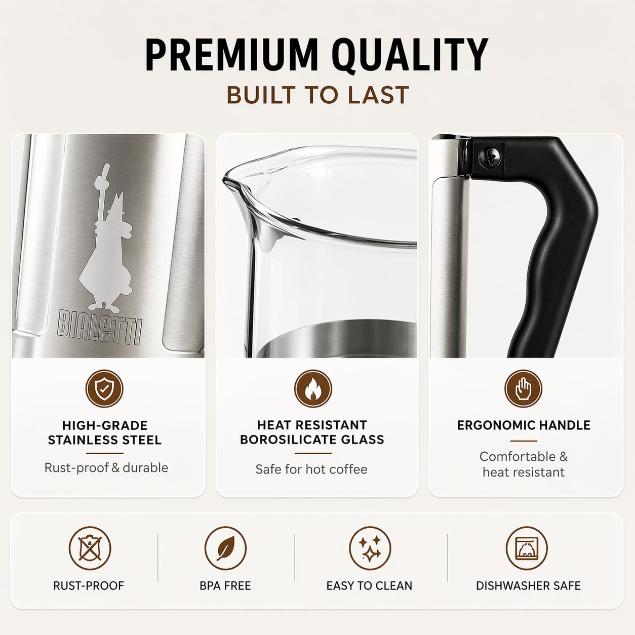Bialetti Coffeepress French Press Coffee Maker, 8 Cup, Preziosa Stainless Steel (06852)