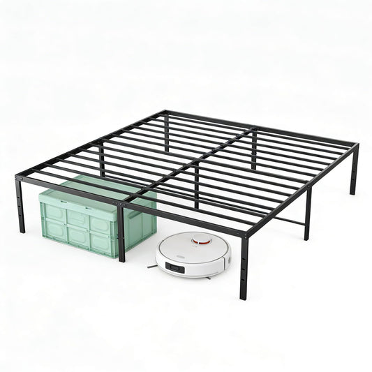 Sweetcrispy Full Size 18 Inch Platform Bed Frame, Heavy Duty Metal Foundation Frame, Noise-Free Sturdy Steel Slats, Underbed Storage, No Box Spring Needed, Quick Setup