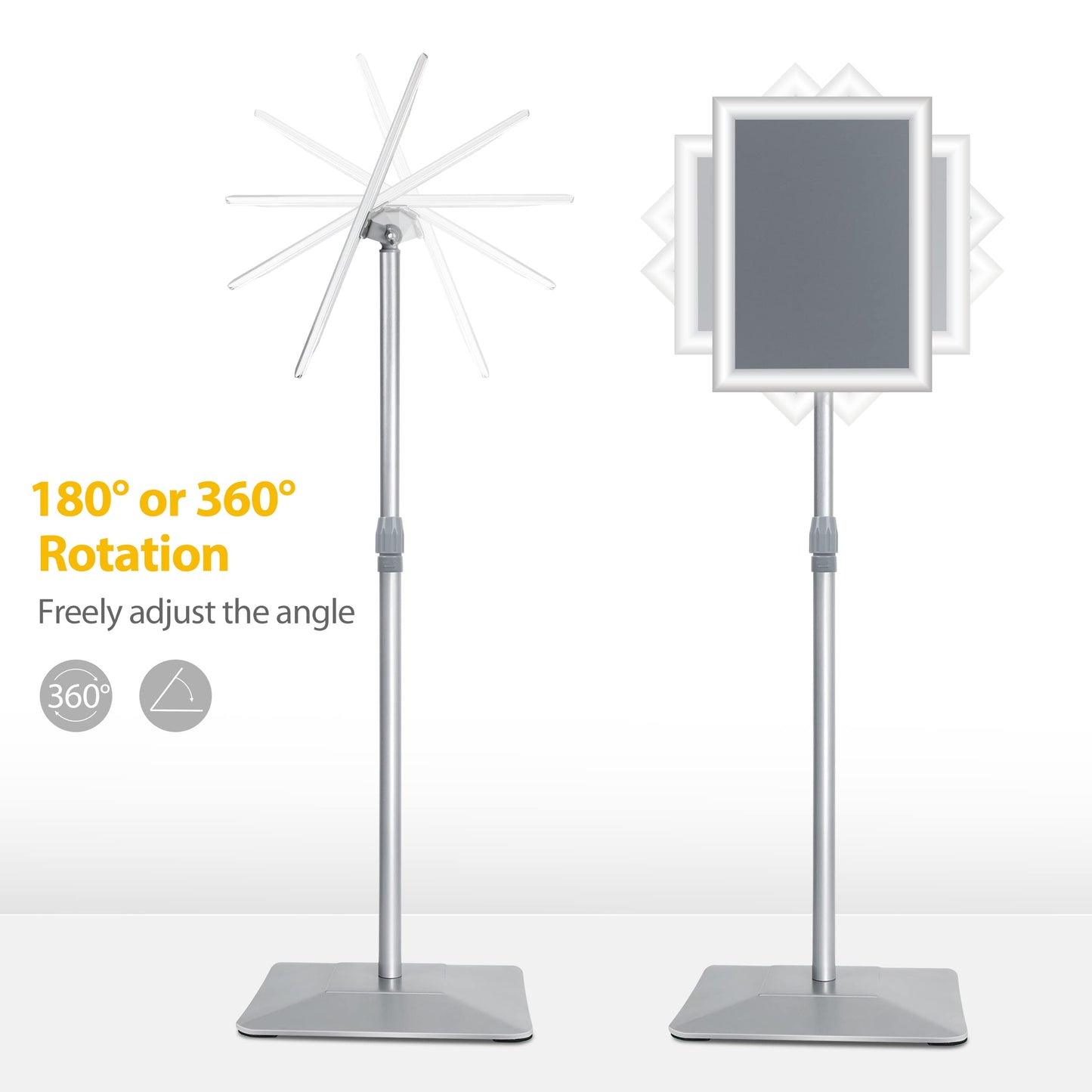 VAIIGO 8.5"x11" Pedestal Poster Sign Stand with Heavy Duty Base, Adjustable Sign Holder Standing Floor Sign Stand for Office,Store,School,Church,Public Sign Displayed Stands, Silver
