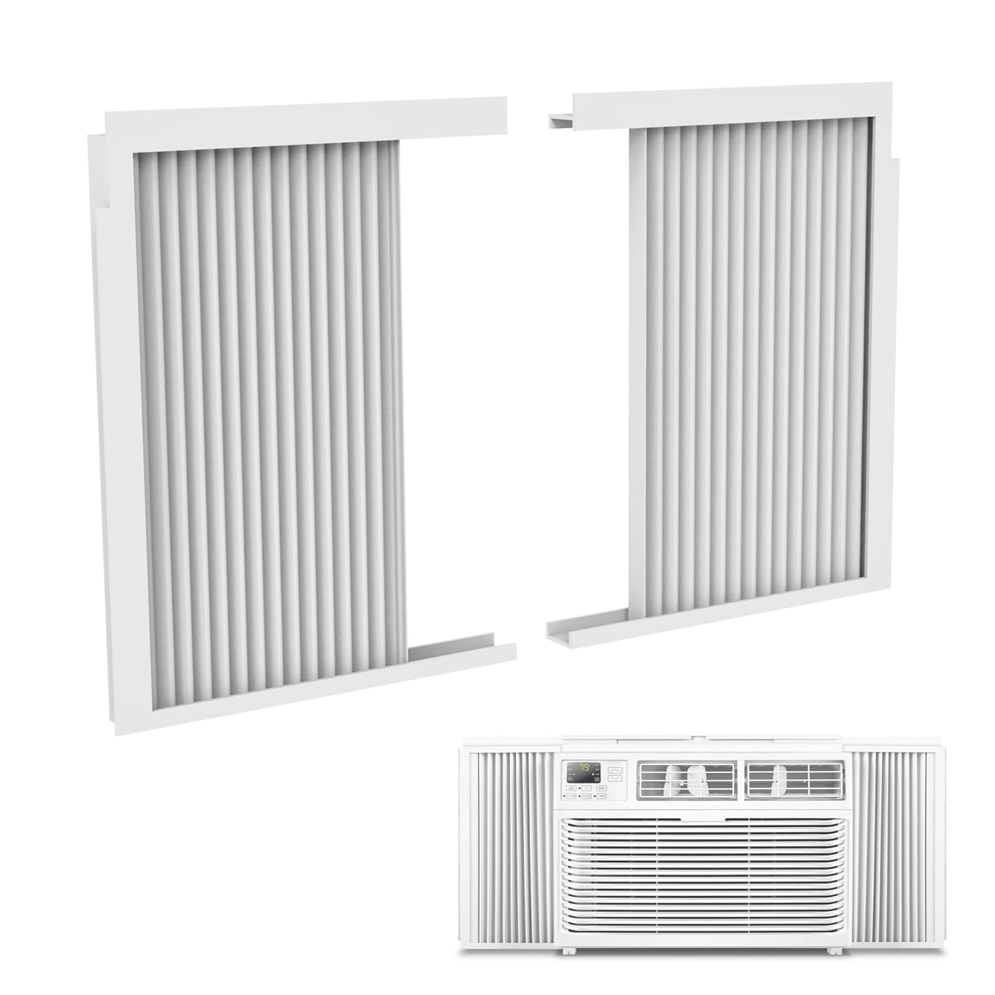 Mxclimate Window Air Conditioner Side Panels with Frame,Window AC Accordion Filler Curtain Kit,Adjustable Insulation Panels for Window AC Seal Replacement Screen (10,000 BTU)