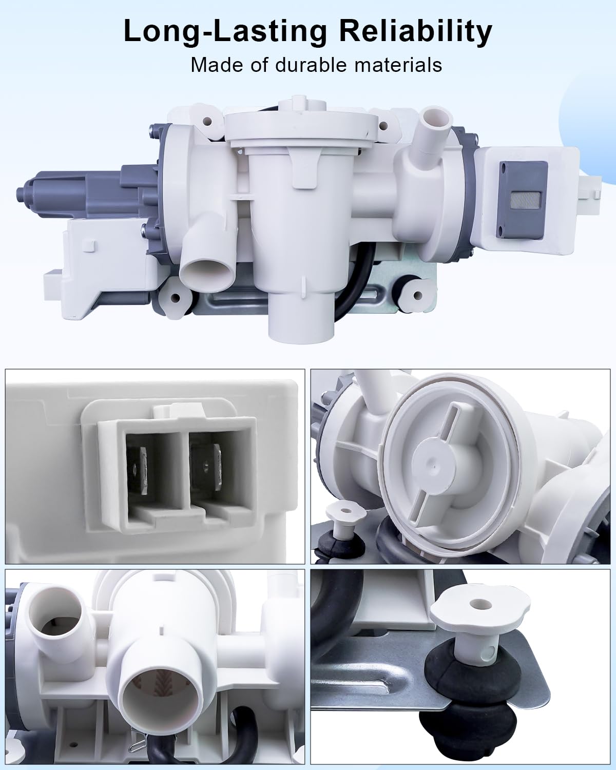 Washer Drain Pump Compatible with Maytag Whirlpool, Clothes Washer Drain Pump Replace W11458345 W11319789 W10918608 W11316609