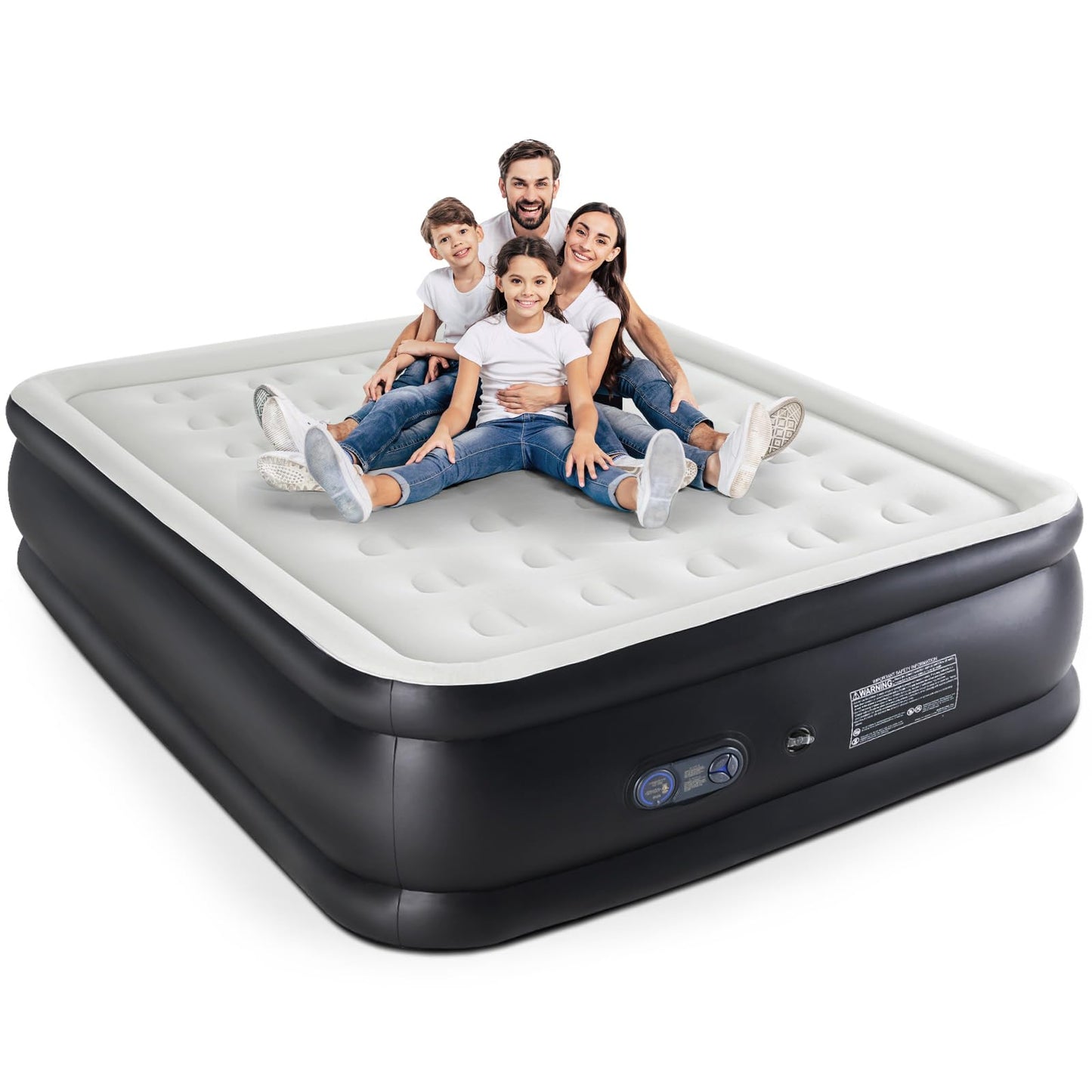 KMFurnila Queen Size Air Mattress with Built-in Pump, Inflatable Blow Up Mattress 18" Raised for Home, Camping & Guest, Portable Mattress 660 lbs Weight Capacity, Double Height & Non-Slip Bottom
