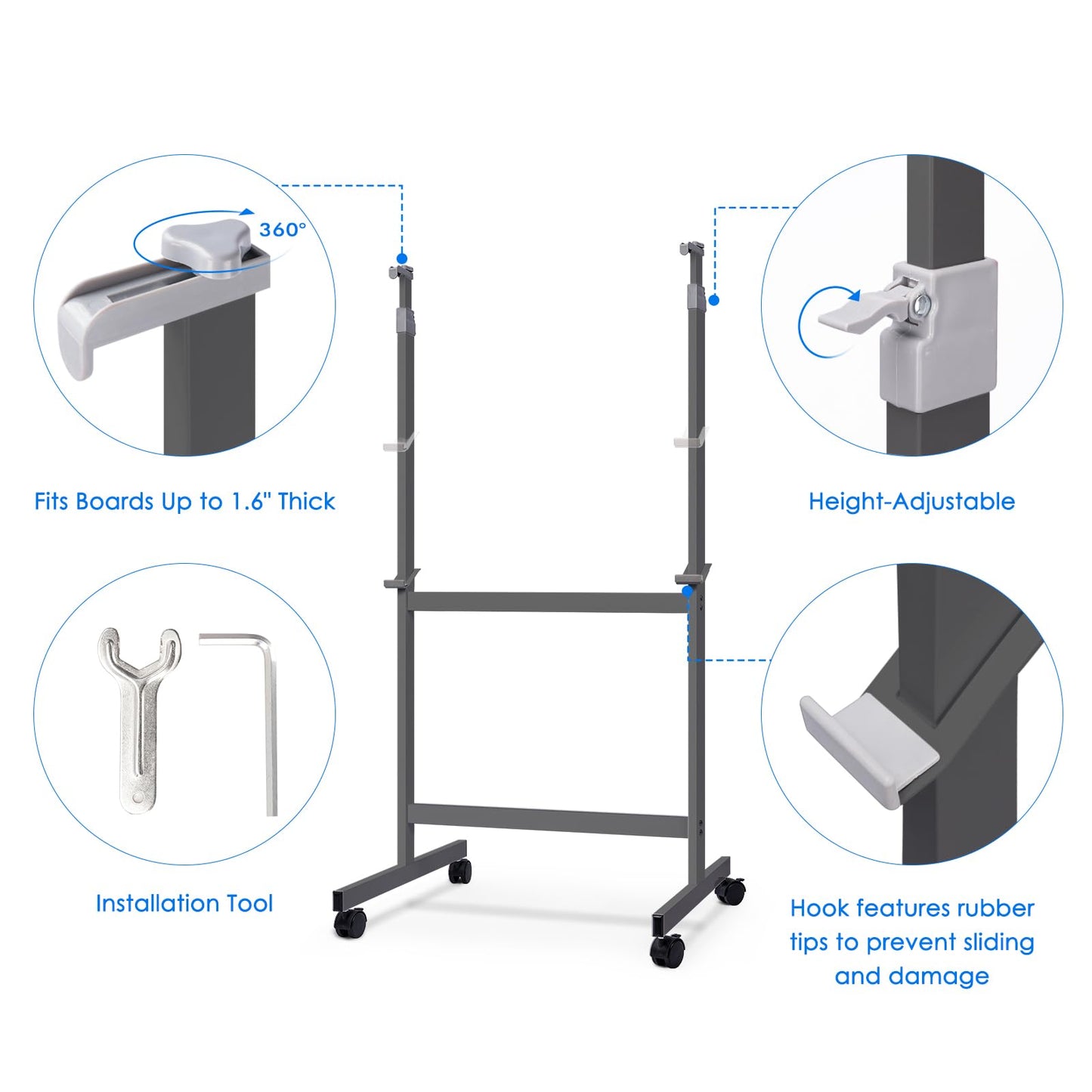Maxtek Mobile Whiteboard Stand with Wheels, Height Adjustable No Drill Needed Dry Erase Board Easel Stand for Classroom, Office, Home & School, Whiteboard Stand Only（Black）