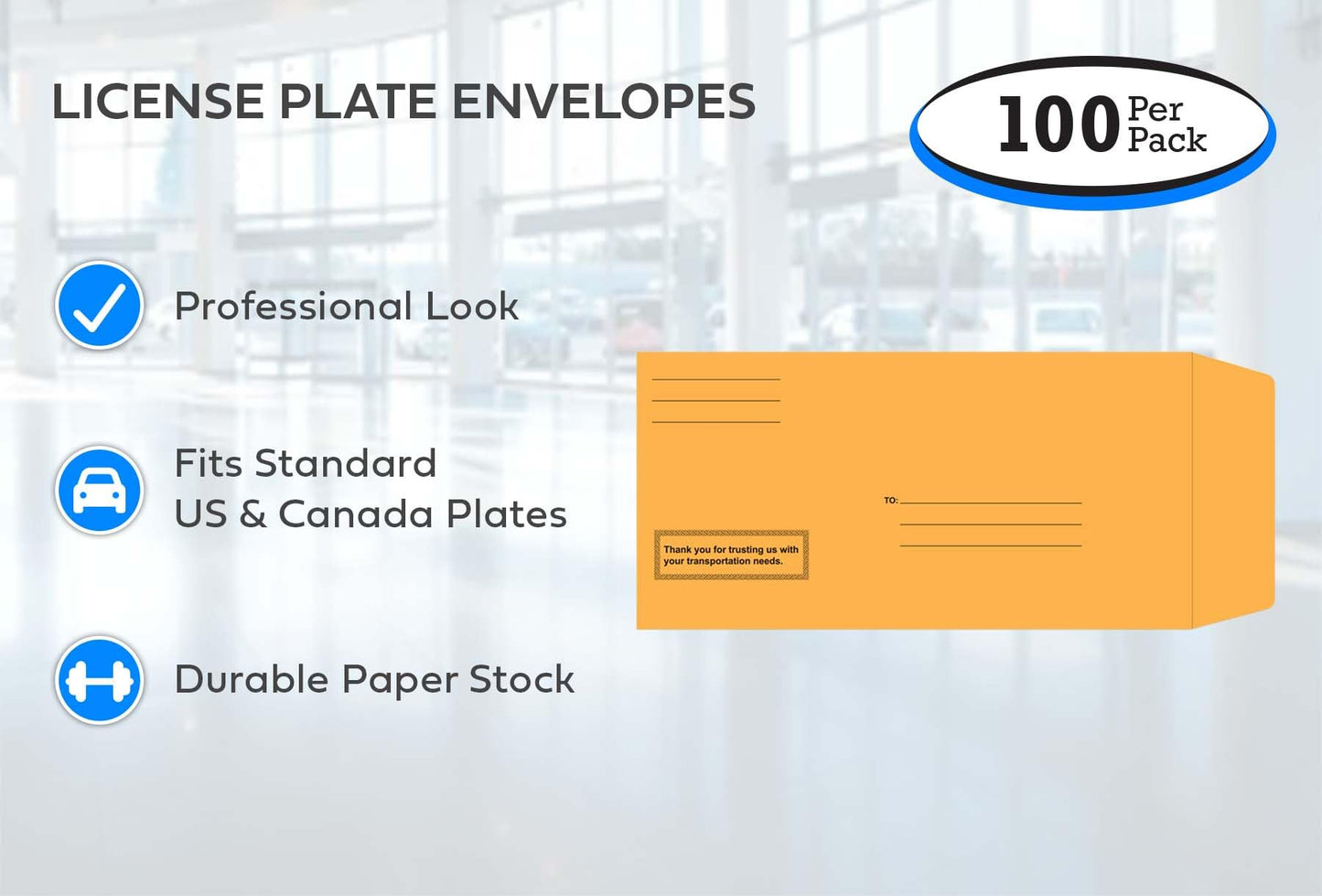 Pre-Printed License Plate Envelopes - Self Seal - (100 per Box)