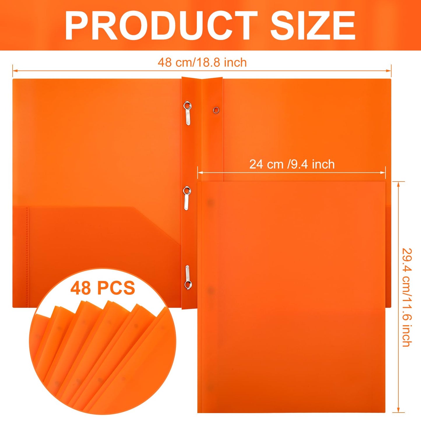 Patelai 48 Pcs Plastic Folders with 2 Pockets and 3 Prongs Home Folders with Card Slot Letter Size Heavy Duty Report Covers for Back to School(Orange,Classic)