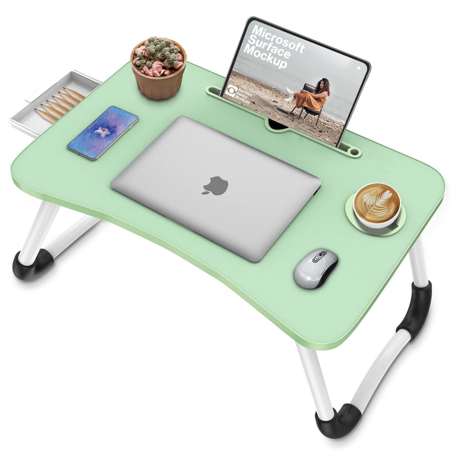 Zapuno Multi-Function Laptop Bed Table with Storage Drawer and Cup Holder, Lap Desk Stand Tray for Eating, Reading and Working