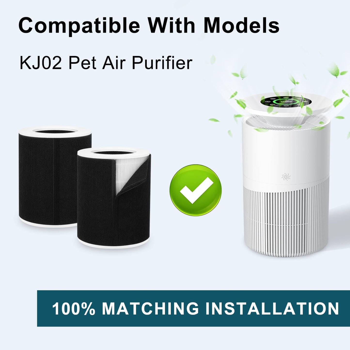 HOAXCINN KJ02 Air Purifier Replacement Filter Compatible with Dhyala KJ02 Air Purifier, 8.7"L × 8.7"W × 10.7"H, Removes Pollen, Dust, Smoke, 1 Pack