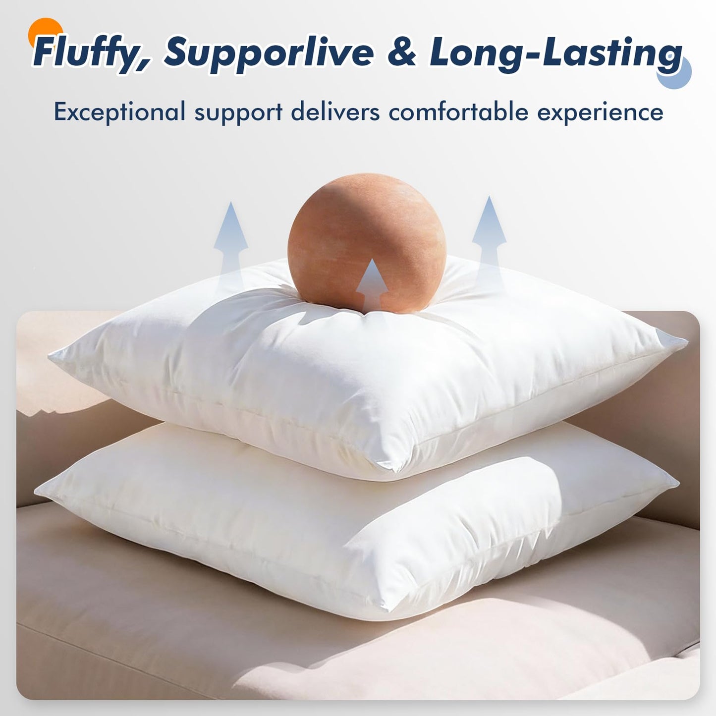 CASAJOY Pack of 4 18x18 Outdoor Pillow Inserts, Water Resistant Throw Pillow Inserts, Cushion Inner Pads for Patio, Furniture, Sofa, Bed, Living Room, Garden Decorative Waterproof Pillow Inserts