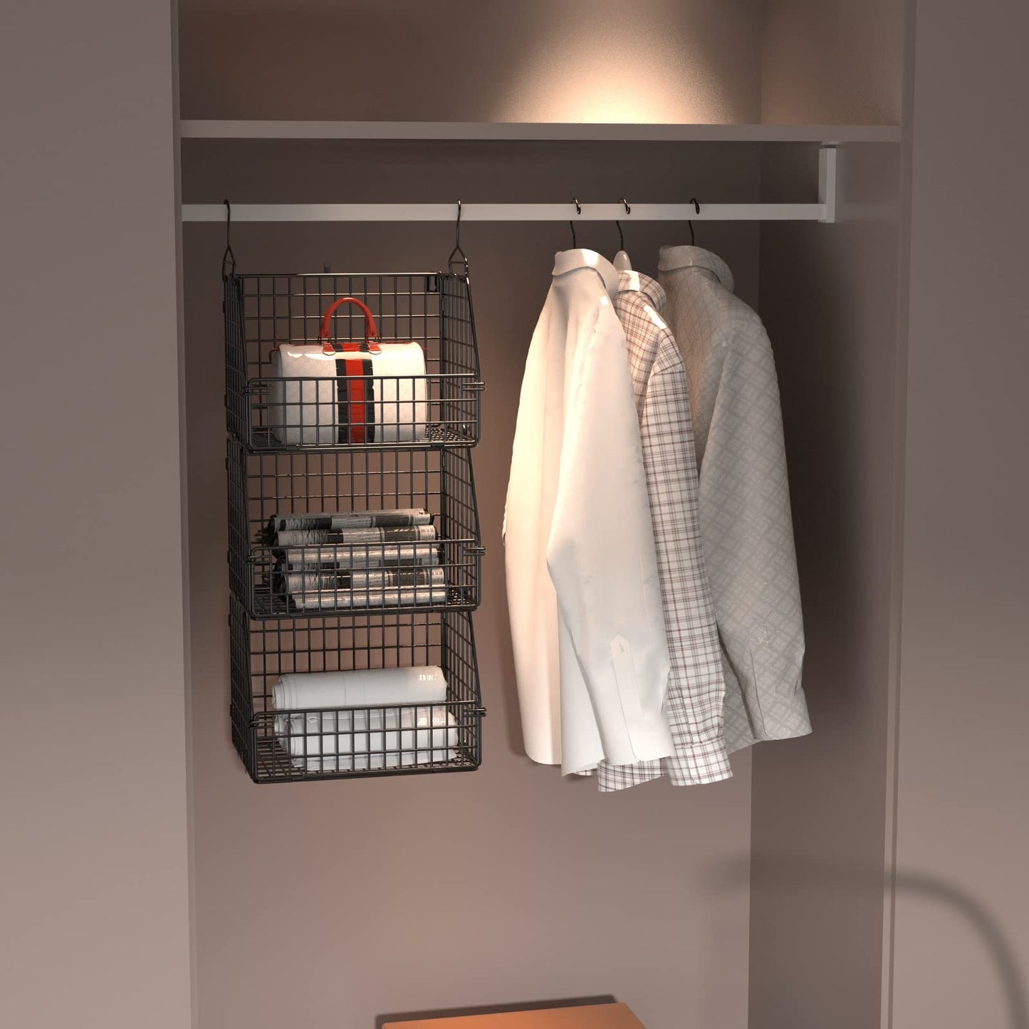 PUPPYCUTE Stackable Wire Storage Baskets for Kitchen Closet Pantry, Hanging Closet Organizers Storage Shelves Organization, Wall Mount Metal Basket Bins, Clothing Vegetable & Fruit Organizer 5 pcs
