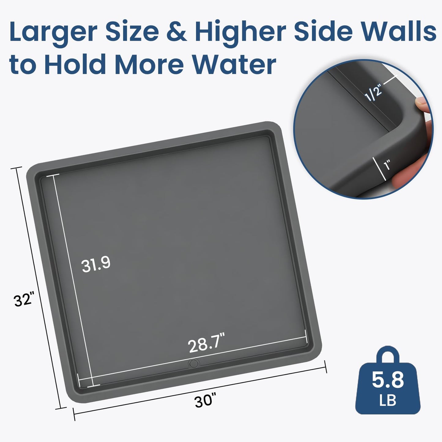 XHIKOWAT 33 X 30 inch Large Thickened Silicone Washing Machine Drain Pan with 1-1/5" Raised Edge, Leak Protection Anti-Vibration Non-Slip Washing Machine Tray for Washer Dryer Other Appliances